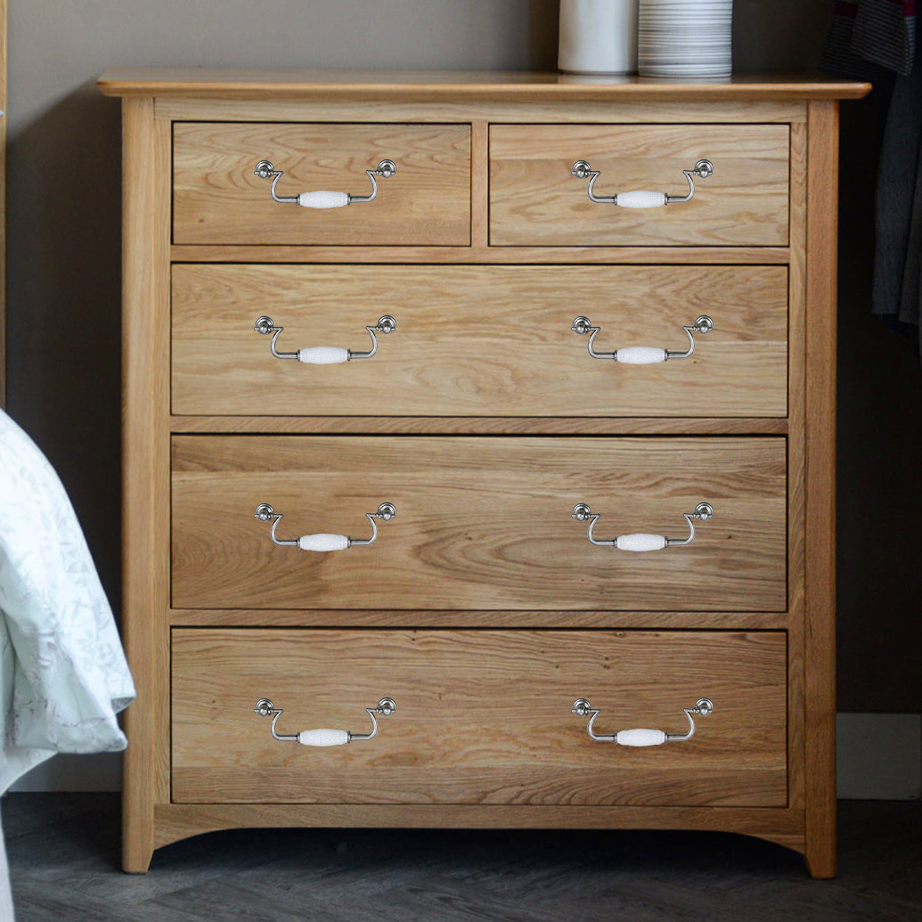 Florence Kitchen Cupboard Door Drop Handle - Pewter & White Crackled Ceramic (Pair)