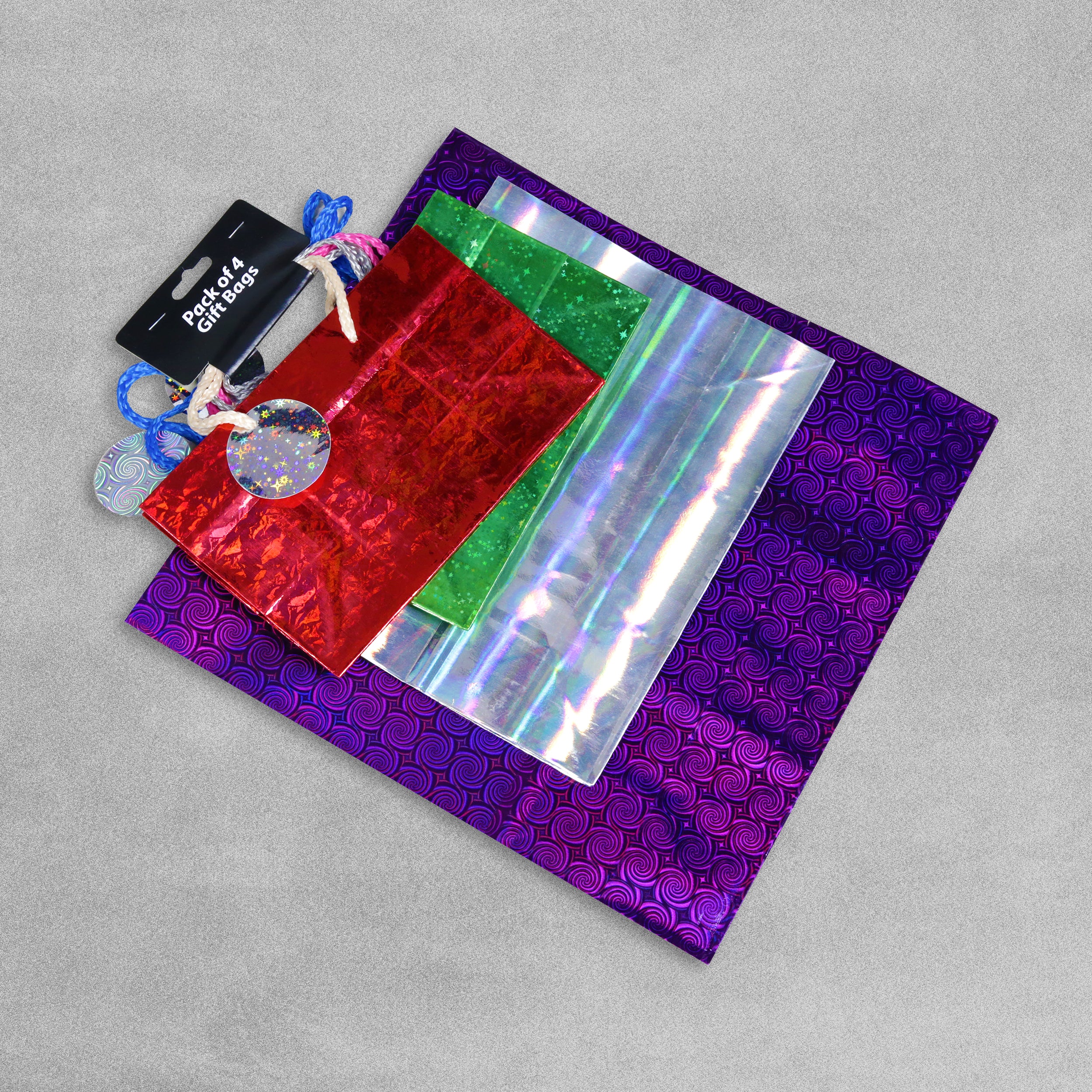 Holographic Gift Bags - 4 Pack of Assorted Colours