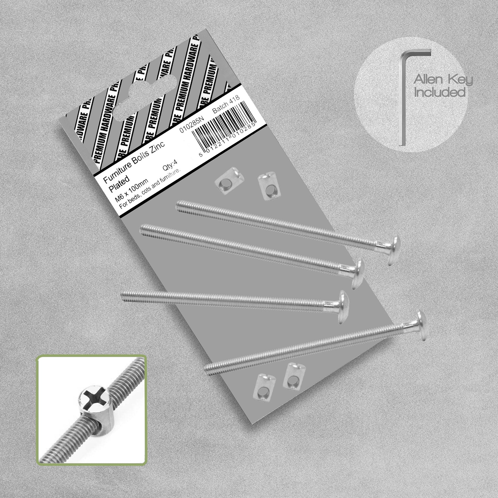 Select Hardware Furniture Bolts Zinc Plated M6 x 100mm - 4 Pack