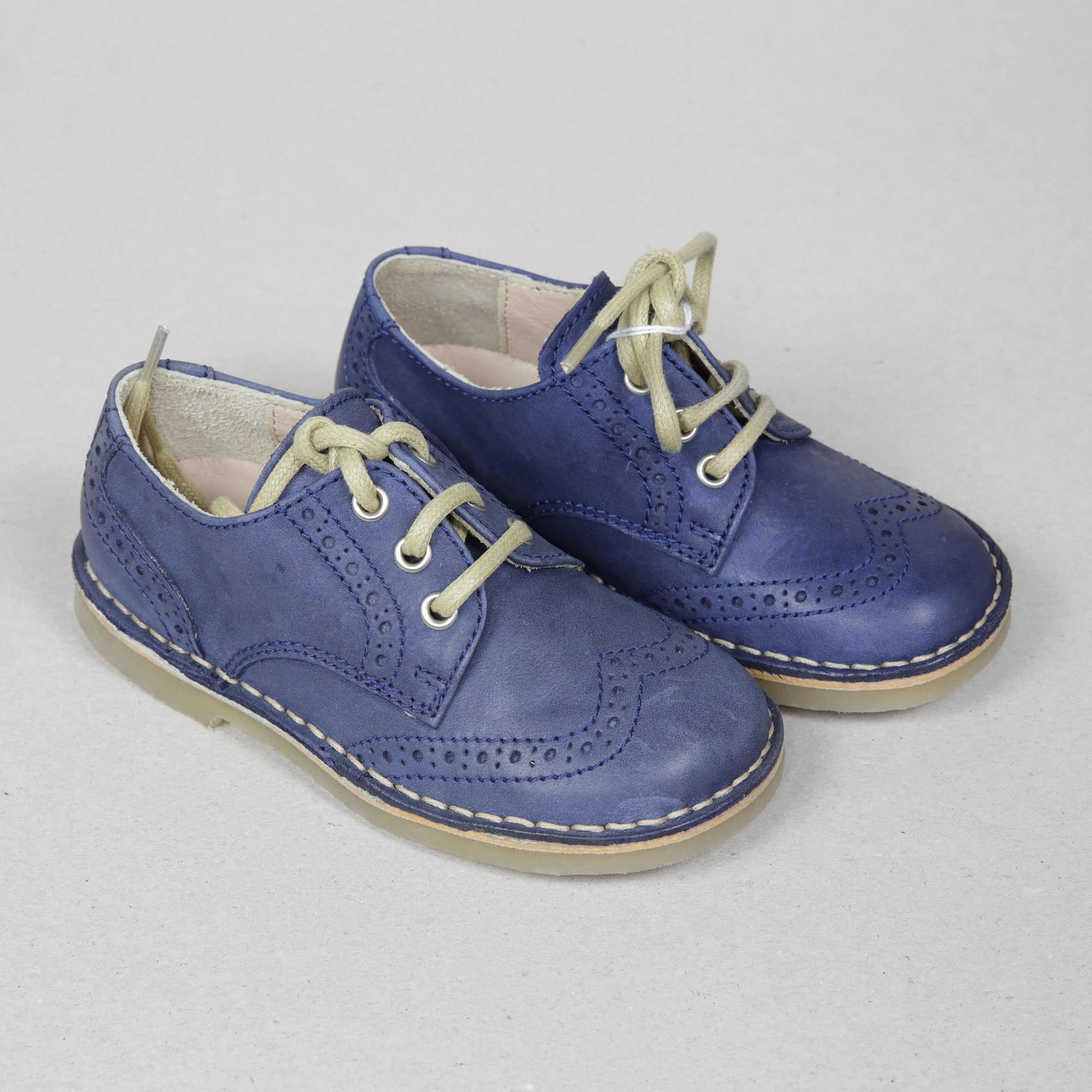 Petasil Charlie Kids Boys Blue Nubuck Brogue Shoes