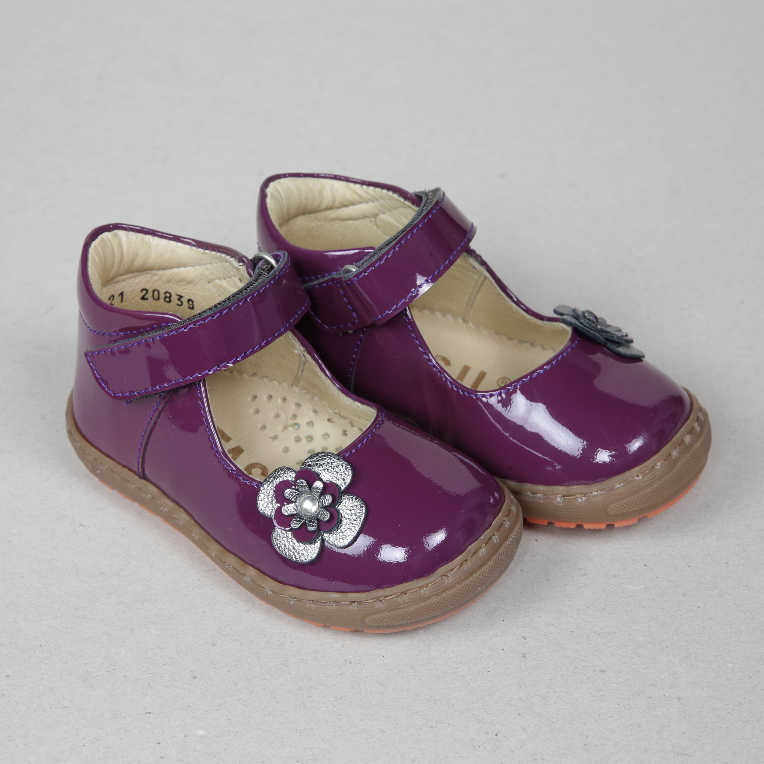 Petasil Justine Kids Girls Purple Patent Leather Single Strap Booty