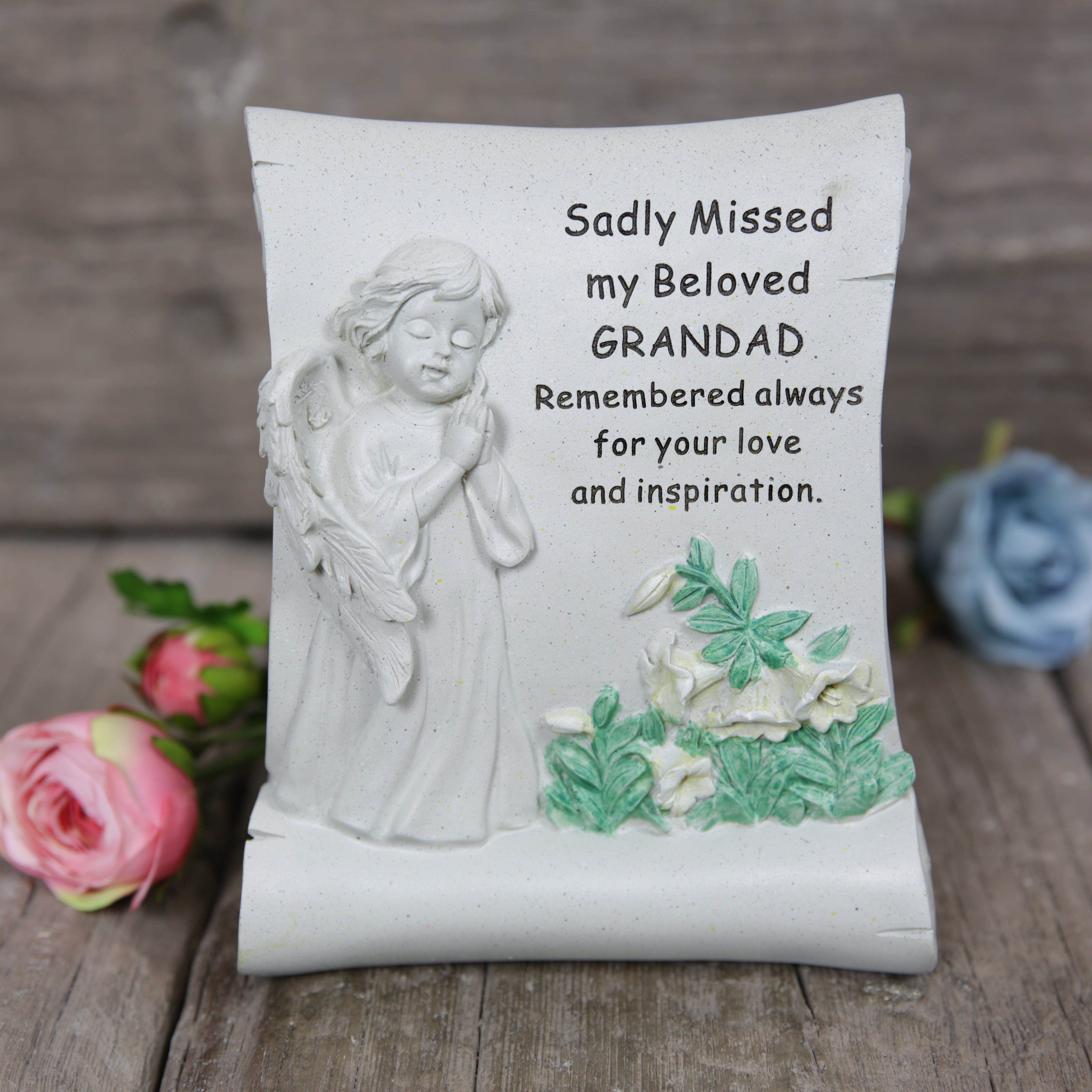 David Fischhoff Grave Memorial Cherub Scroll Stone Effect Ornament - Grandad