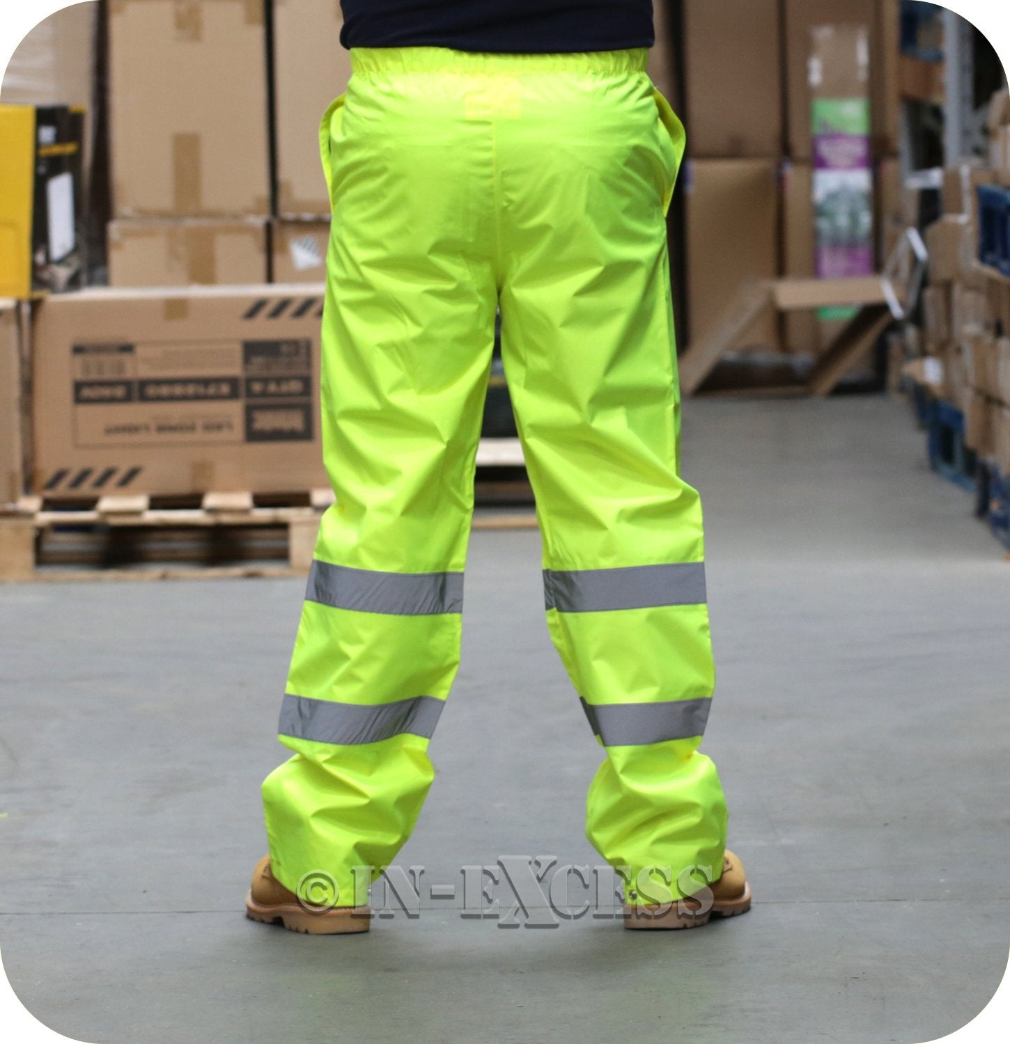 Class 1 High Visibility Waterproof Elasticated Waist Reflective Over Trousers - Yellow