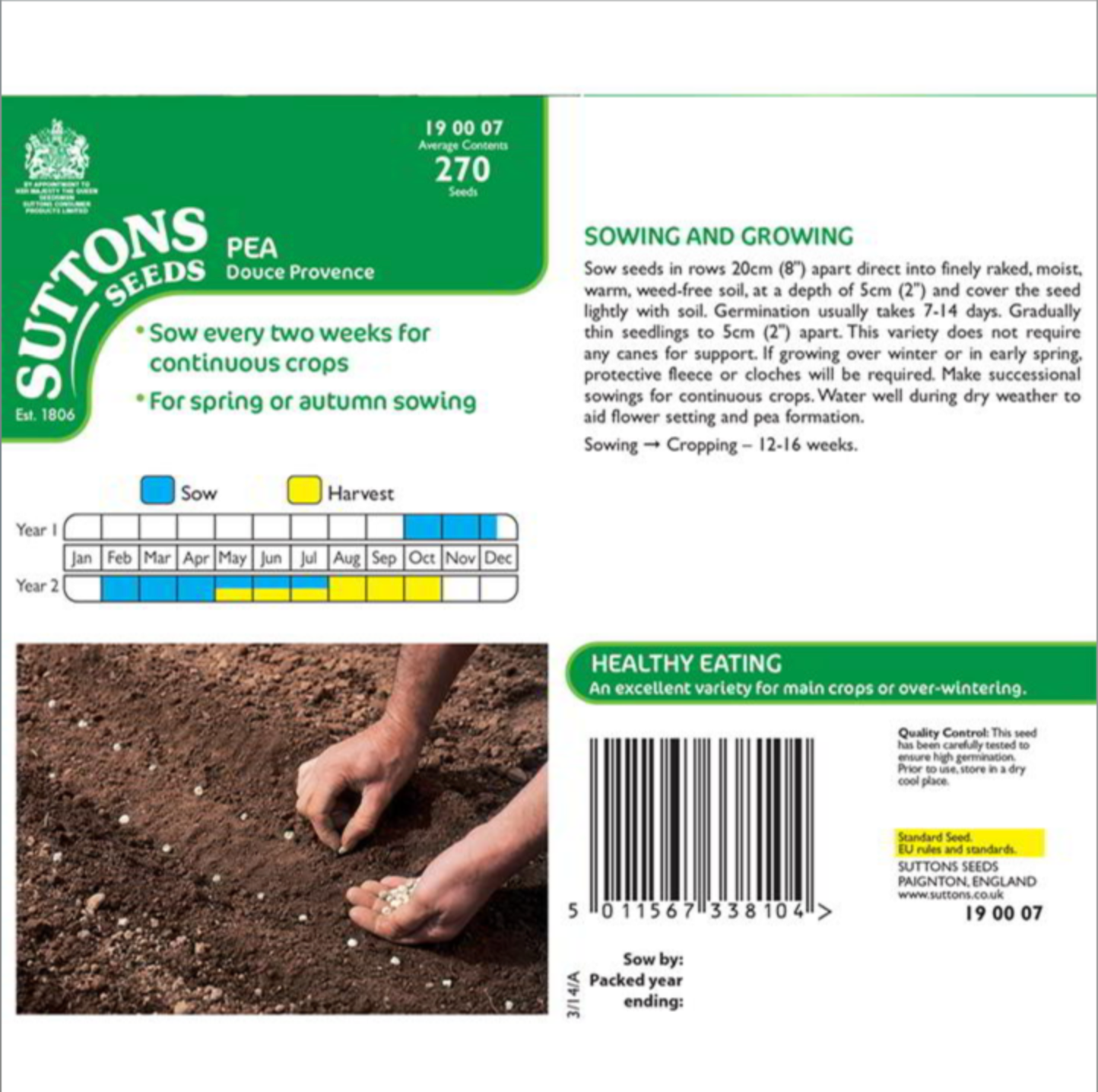 Suttons Pea Seeds - 5 Varieties