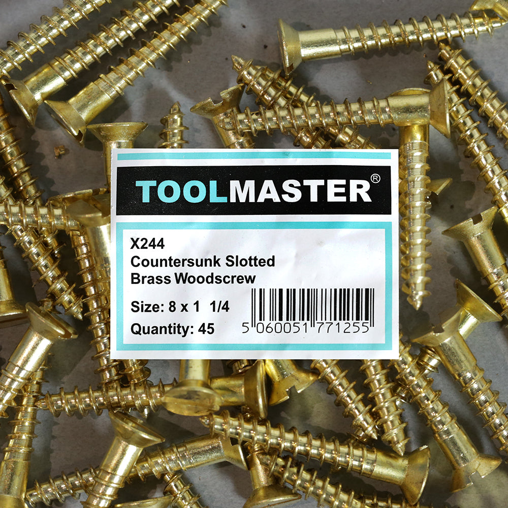 Toolmaster Countersunk Slotted Brass Wood Screw 8 x 1 1/4