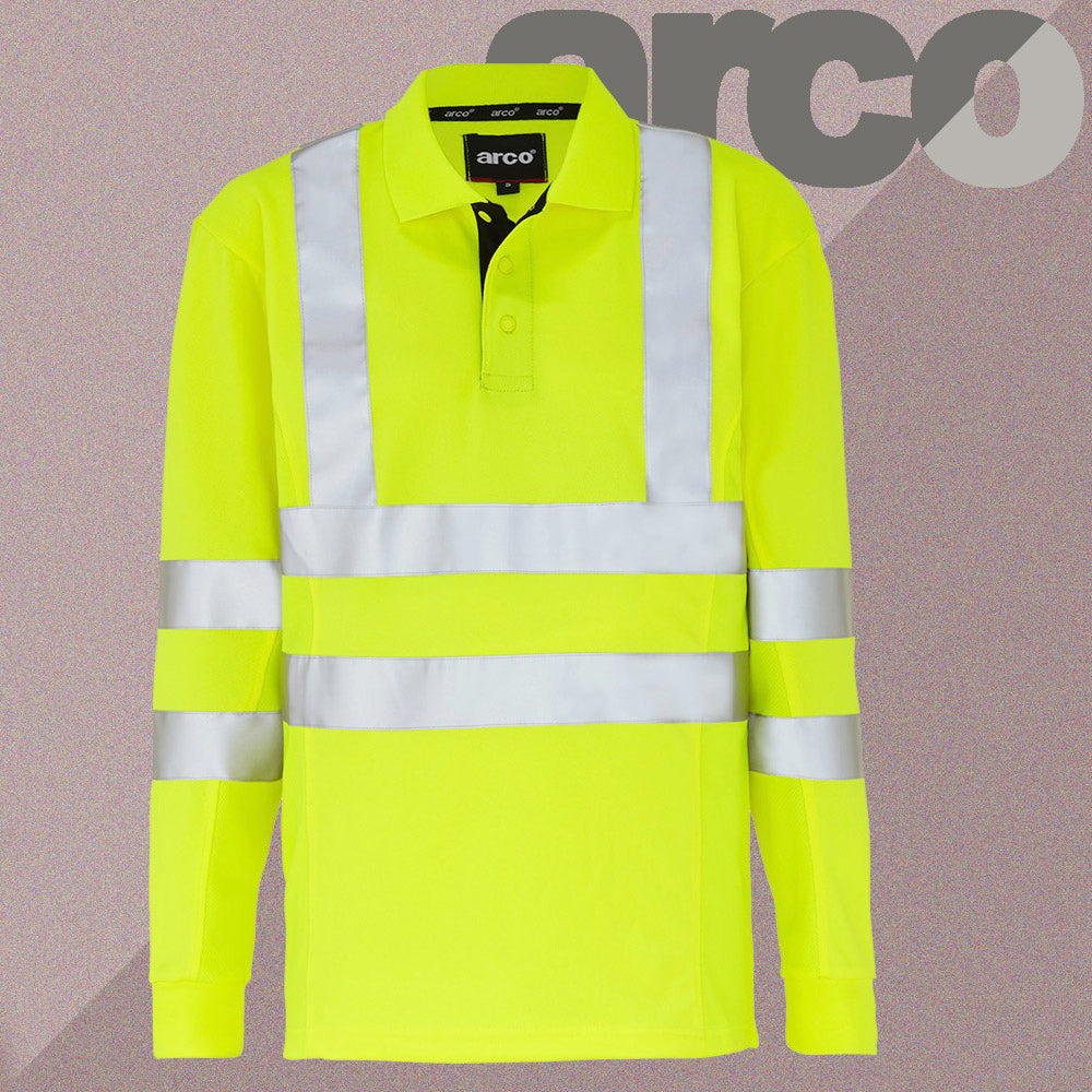Arco Safety Workwear - Class 3 Hi Vis Yellow Polo Shirt Long Sleeve