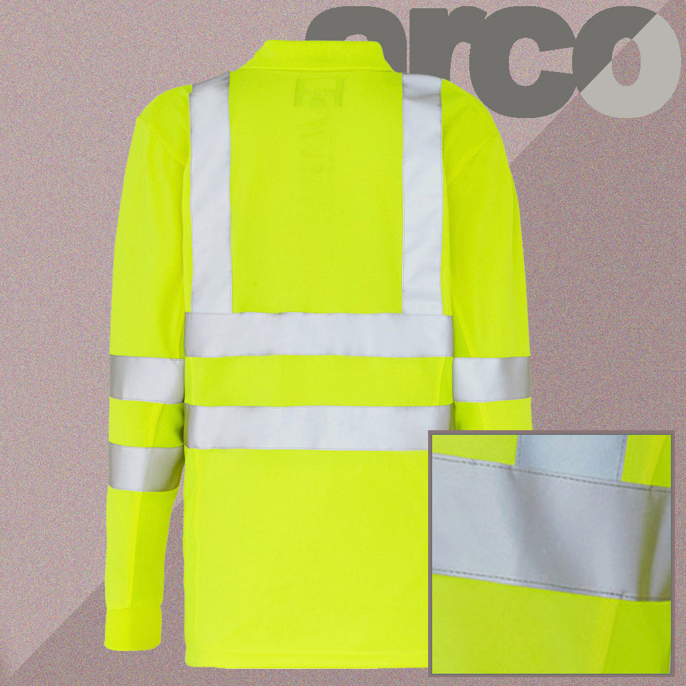 Arco Safety Workwear - Class 3 Hi Vis Yellow Polo Shirt Long Sleeve