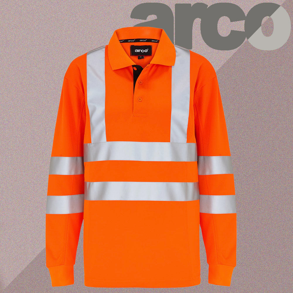 Arco Safety Workwear - Class 3 Hi Vis Orange Polo Shirt Long Sleeve