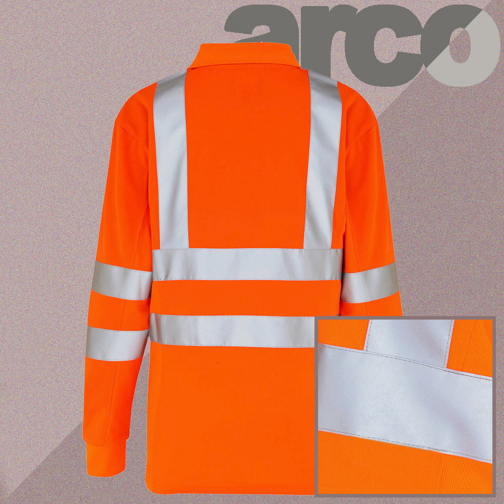 Arco Safety Workwear - Class 3 Hi Vis Orange Polo Shirt Long Sleeve