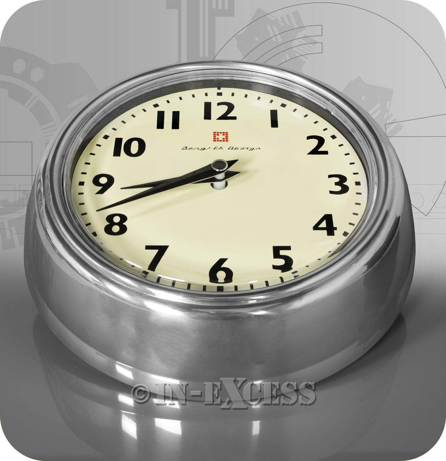 Bengt Ek Design Swiss Retro Art Deco Brushed & Polished Aluminium Vintage Wall Clock - Cream