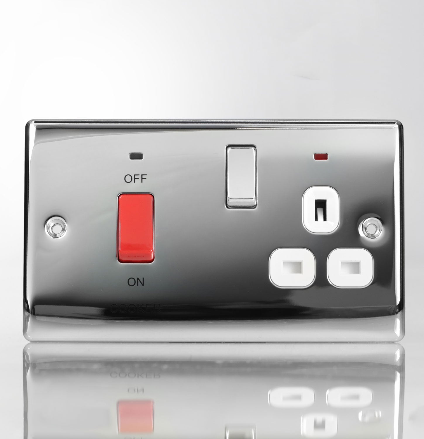 BG Nexus Metal Cooker Control Unit with Switched Socket and Neons - Polished Chrome