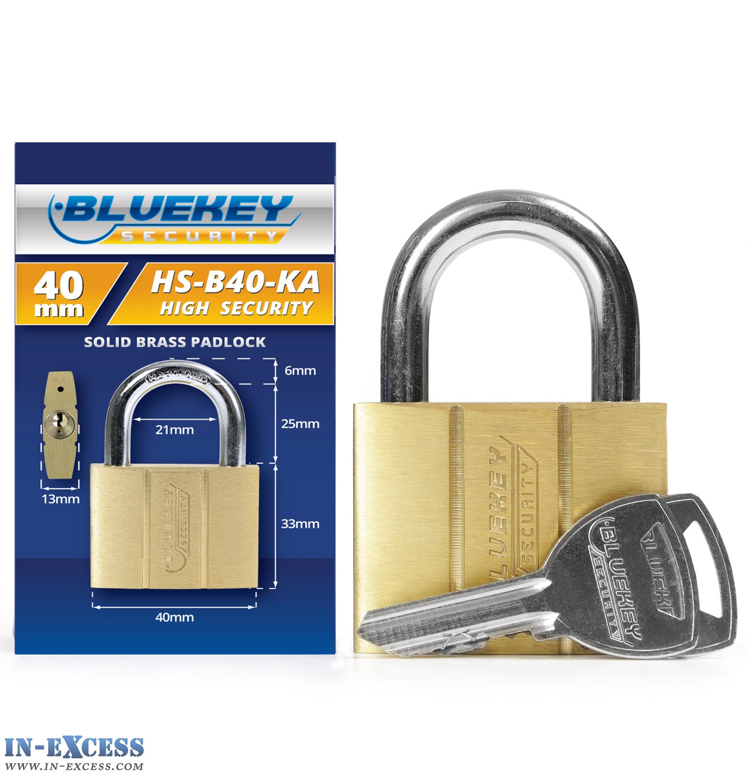 10x Bluekey Heavy Duty Solid Brass Keyed Alike 40mm Padlocks HS-B40-KA