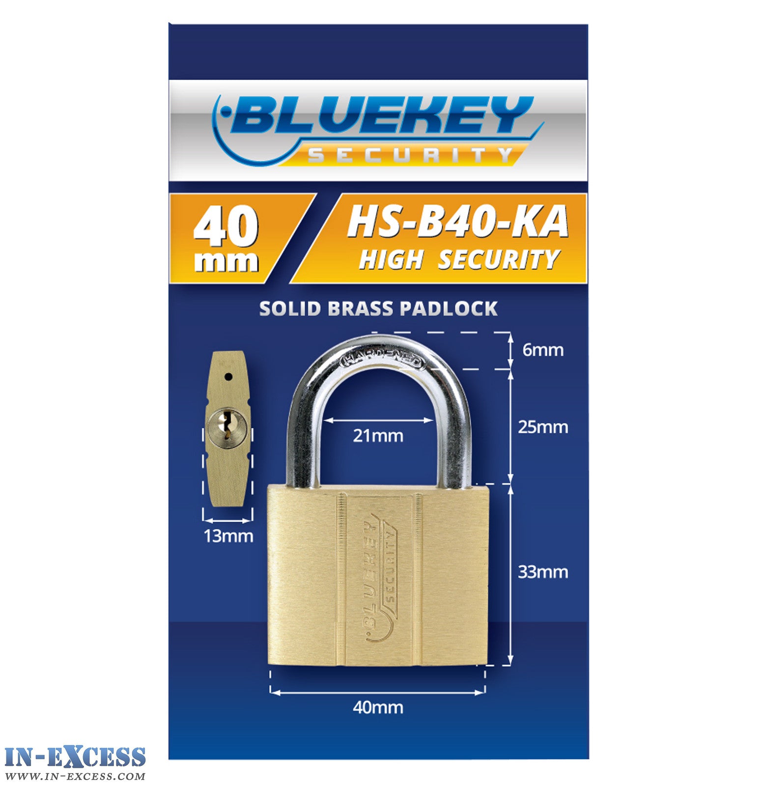 5x Bluekey Heavy Duty Solid Brass Keyed Alike 40mm Padlocks HS-B40-KA