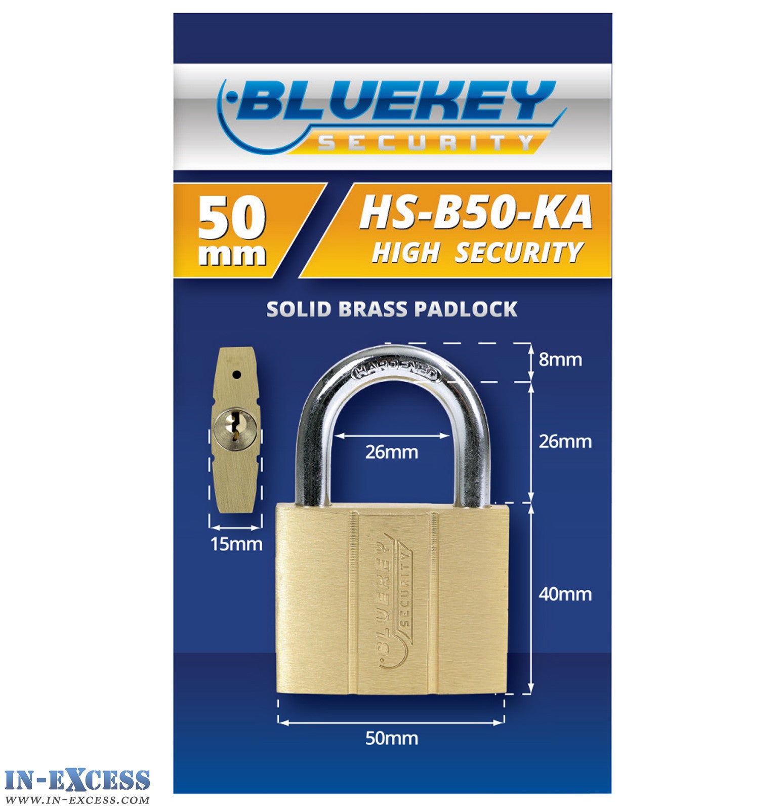 5x Bluekey Heavy Duty Solid Brass Keyed Alike 50mm Padlocks HS-B50-KA