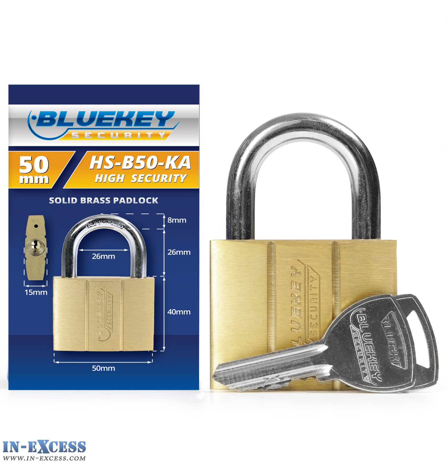 5x Bluekey Heavy Duty Solid Brass Keyed Alike 50mm Padlocks HS-B50-KA