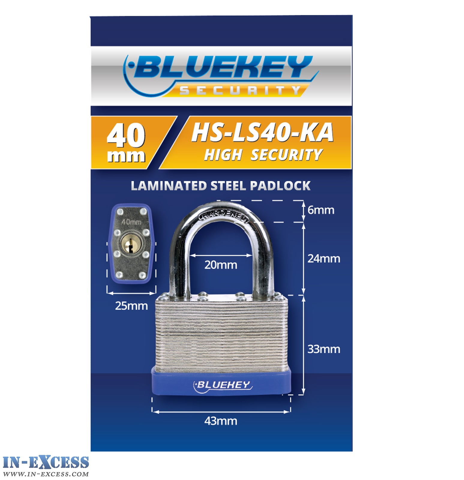 5x Bluekey Heavy Duty Laminated Steel Keyed Alike 40mm Padlocks HS-LS40-KA