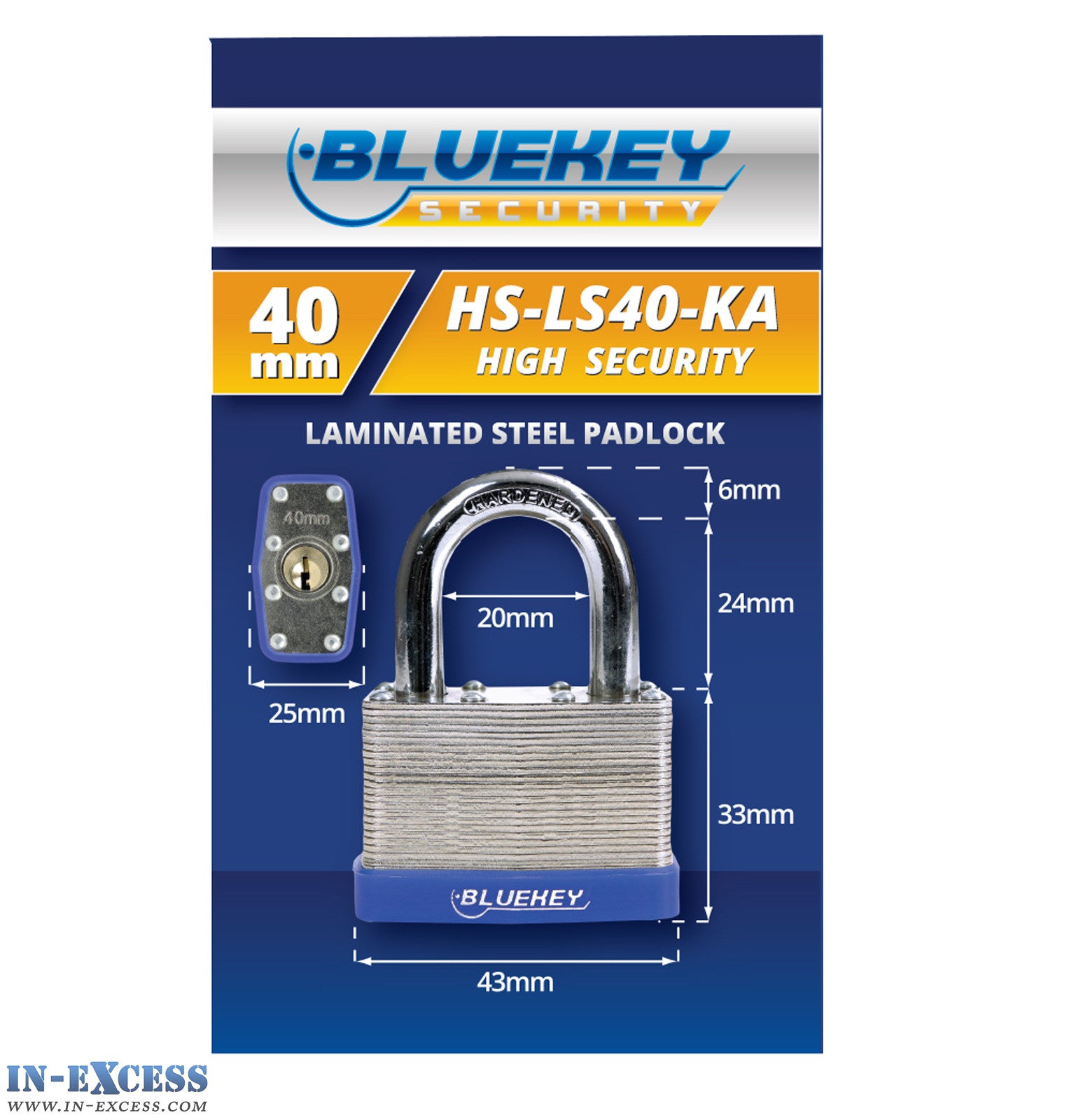 10x Bluekey Heavy Duty Laminated Steel Keyed Alike 40mm Padlocks HS-LS40-KA