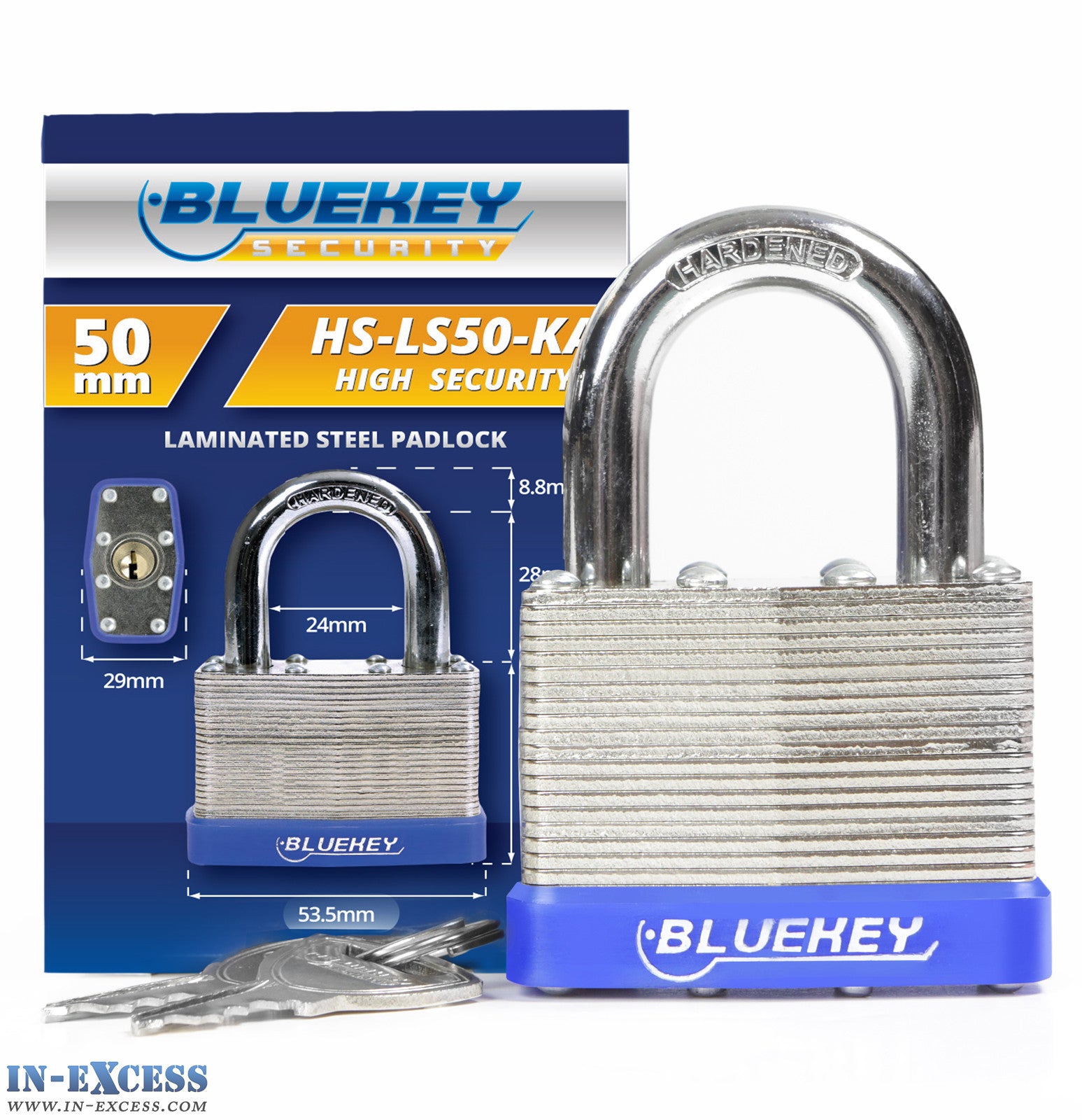 10x Bluekey Heavy Duty Laminated Steel Keyed Alike 50mm Padlocks HS-LS50-KA