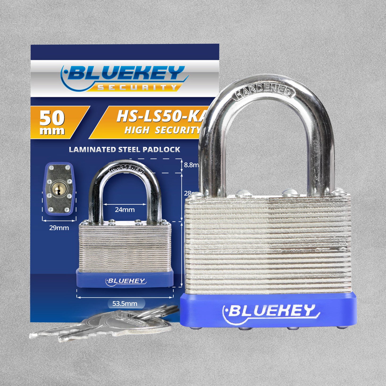 10x Bluekey Heavy Duty Laminated Steel Keyed Alike 50mm Padlocks HS-LS50-KA