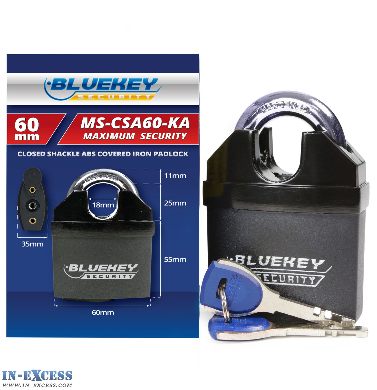 5x Bluekey Maximum Security Solid Iron Body Keyed Alike 60mm Padlocks - MS-CSA60-KA