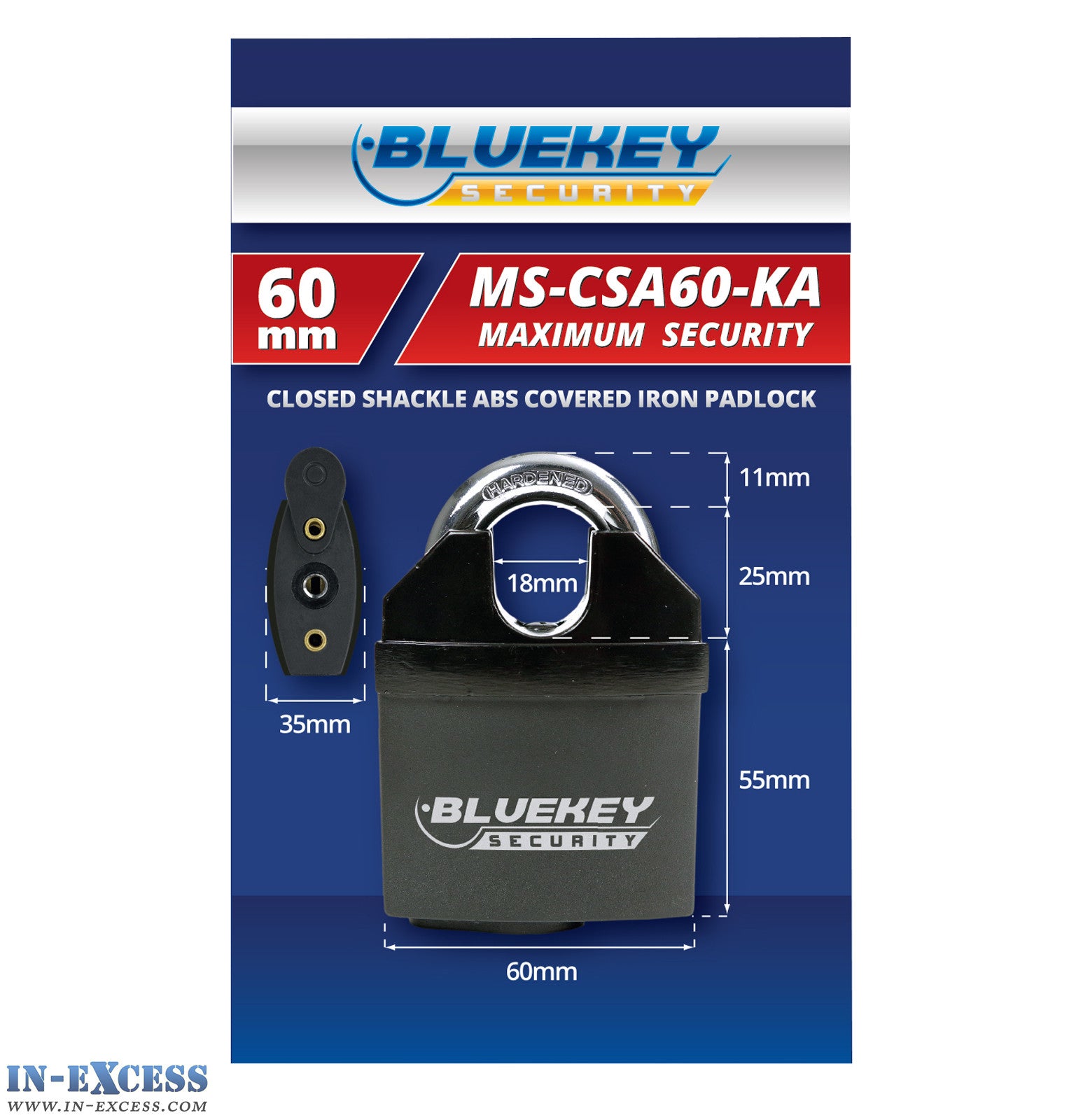 5x Bluekey Maximum Security Solid Iron Body Keyed Alike 60mm Padlocks - MS-CSA60-KA