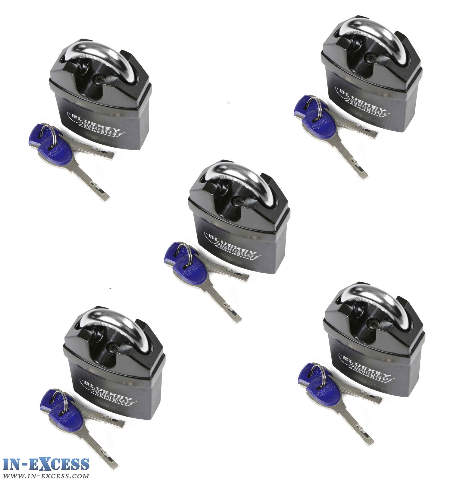 5x Bluekey Maximum Security Solid Iron Body Keyed Alike 60mm Padlocks - MS-CSA60-KA