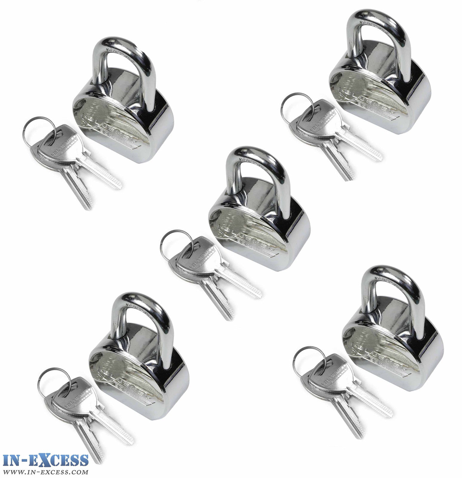 5x Bluekey Maximum Security Solid Steel Body Round Keyed Alike 55mm Padlocks MS-RS55-KA