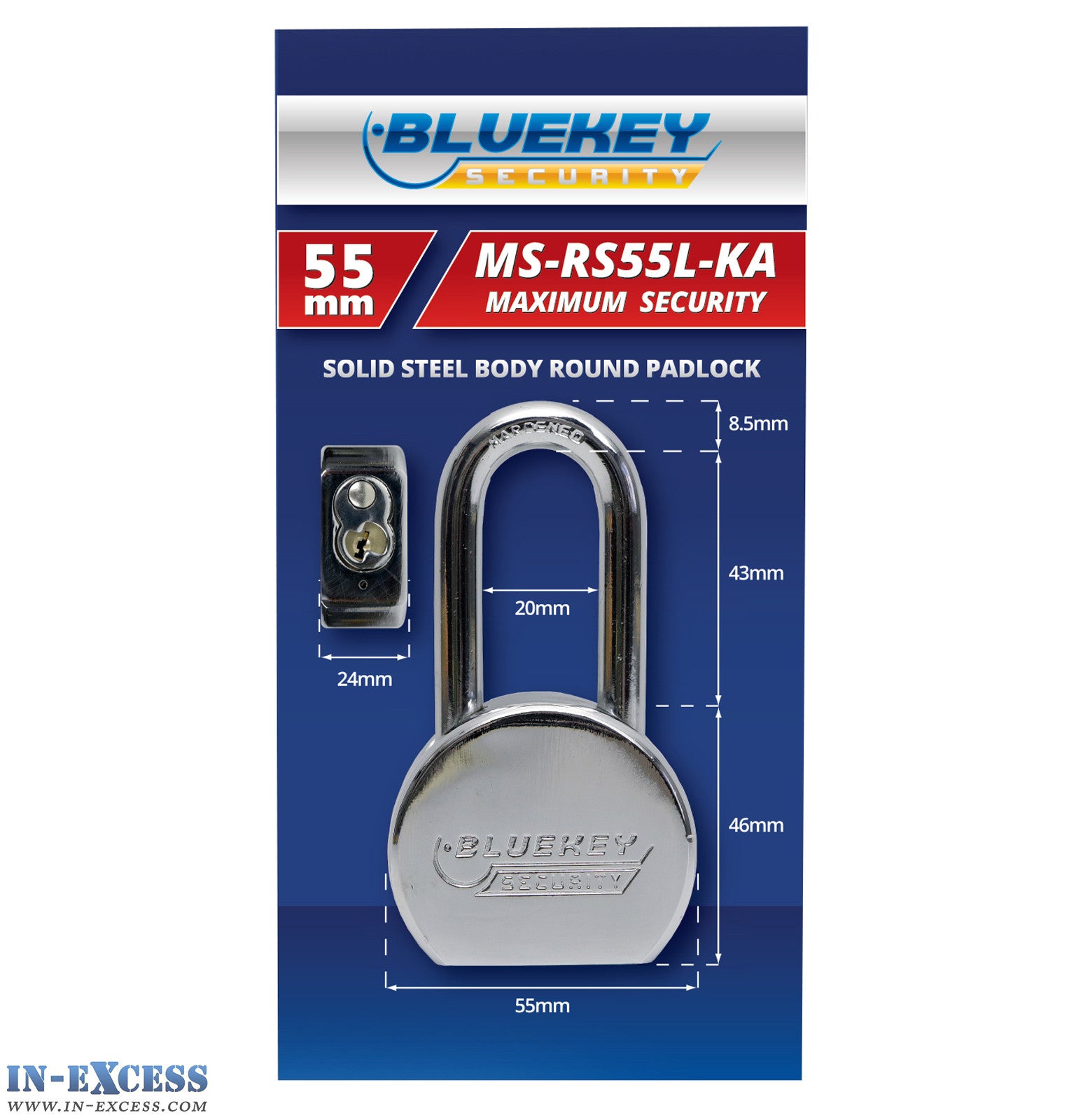 10x Bluekey Maximum Security Solid Steel Body Round Keyed Alike 55mm Padlocks MS-RS55L-KA