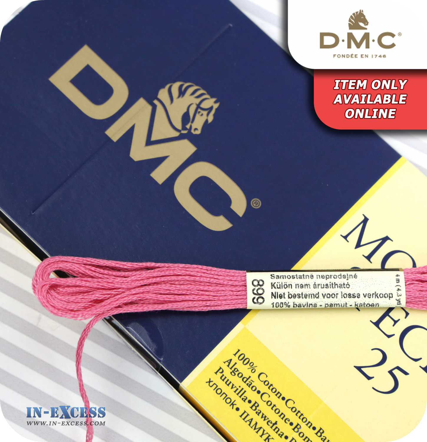 DMC Mouliné Special 25 Cotton Thread - Pack of 16 Skeins (899 Medium Rose)