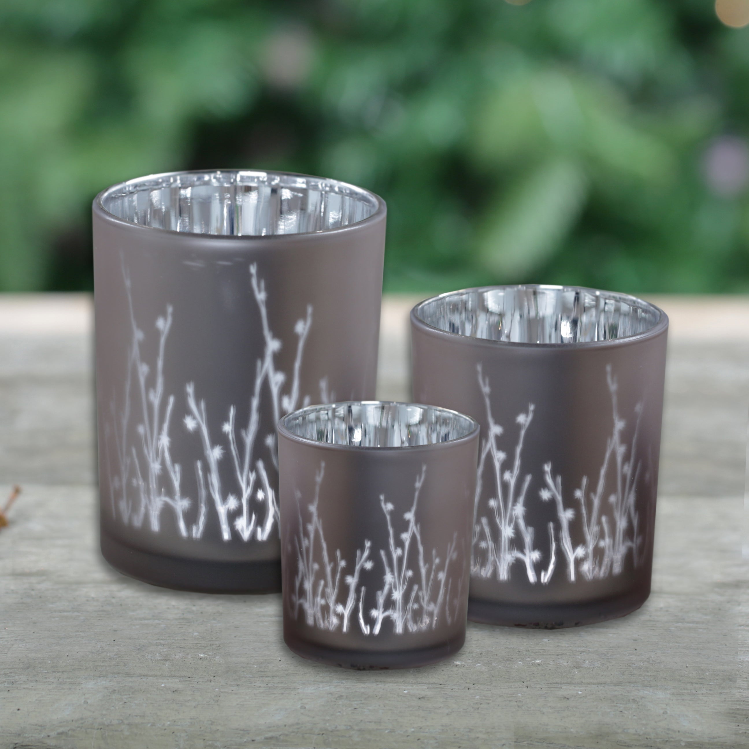 Branches Design Glass Candle Holder - Silver Heather