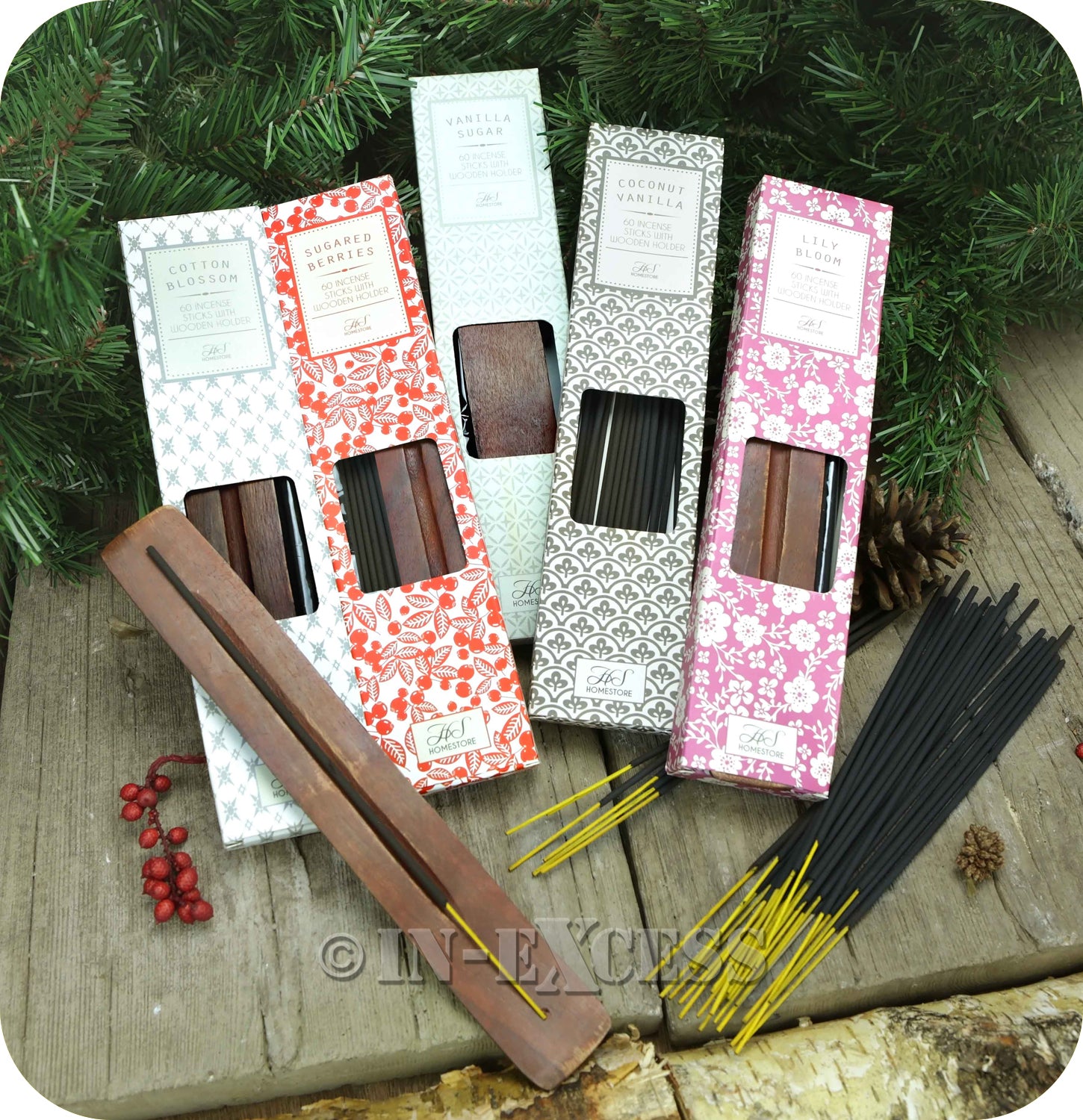 Fragranced Room Aroma Incense Sticks With Wooden Holder Coconut Vanilla - Pack of 60 Pieces