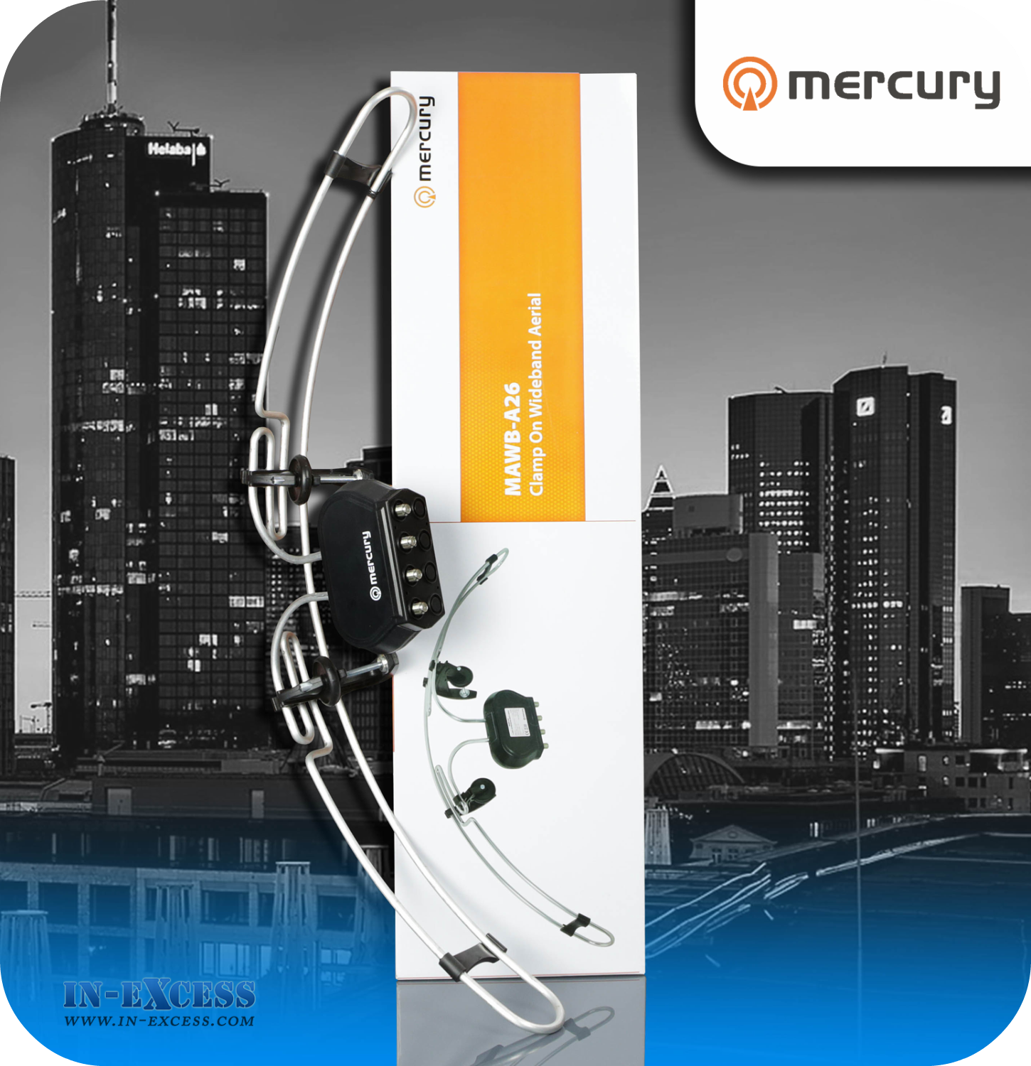 Mercury Clamp on FM/VHF/UHF Wideband Aerial - 2 Input
