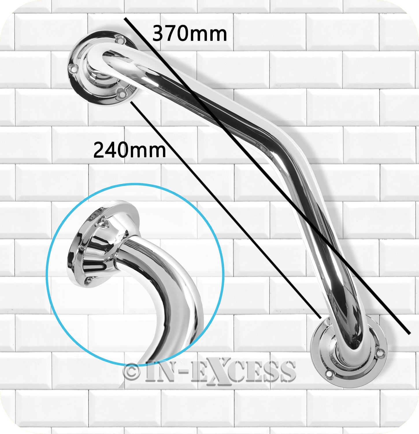 Metlex Carlton Bathroom Accessories Angled Grab Assist Bar - Chrome Finish