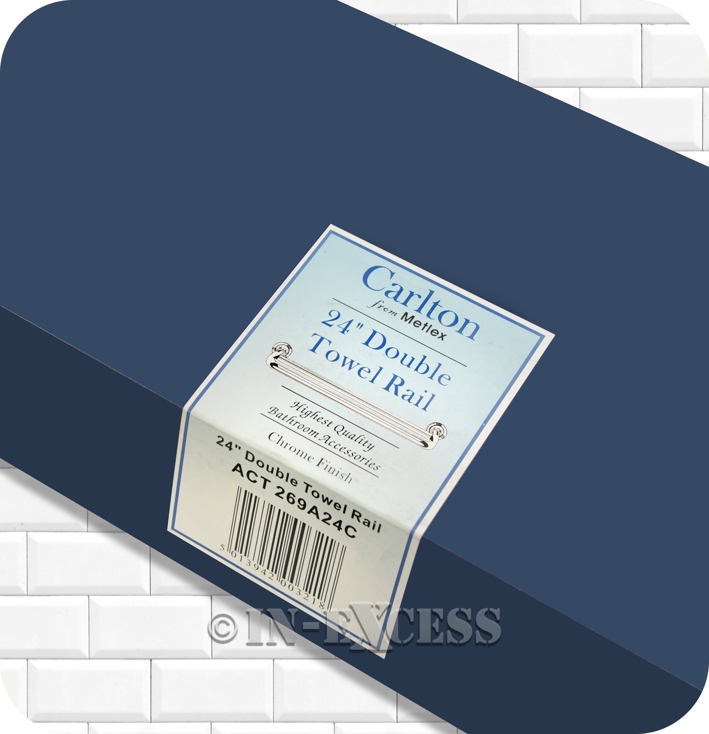 Metlex Carlton Bathroom Accessories Fixed End Double Towel Rail 24" - Chrome Finish