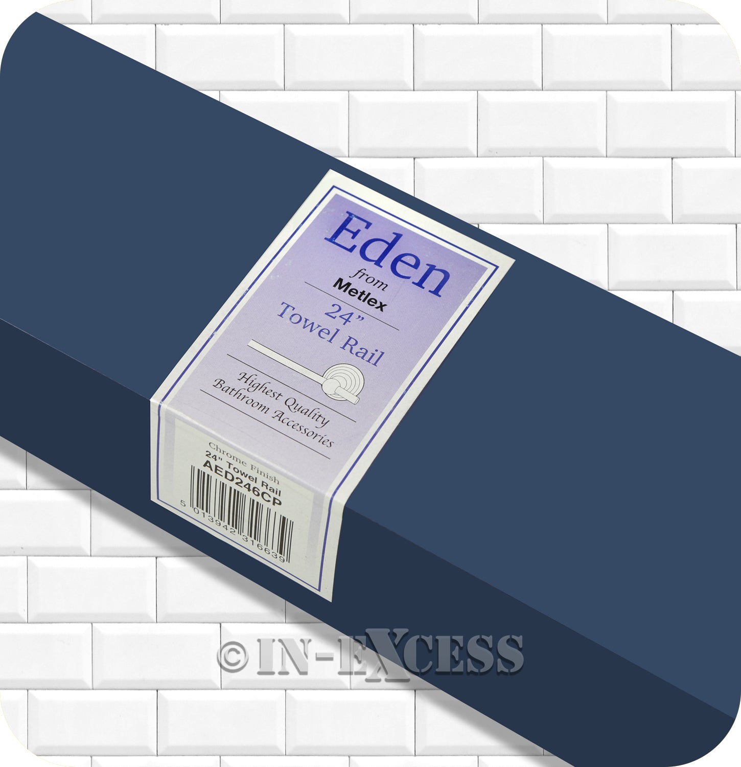 Metlex Eden Bathroom Accessories Fixed End Arched Towel Rail 24" - Chrome Finish