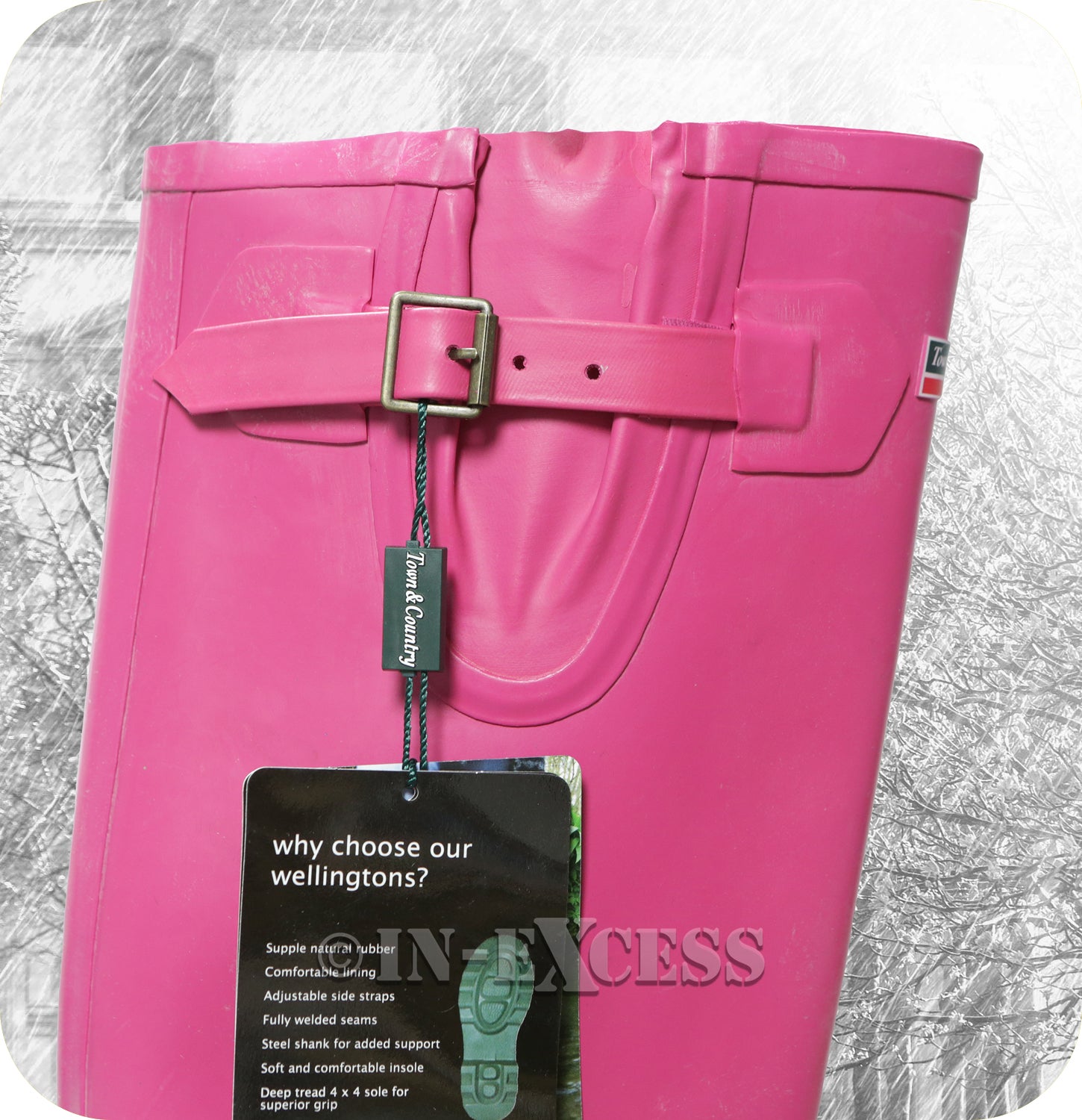 Town & Country Stylish Adjustable Deep Tread Wellington Walking Boots - Pink