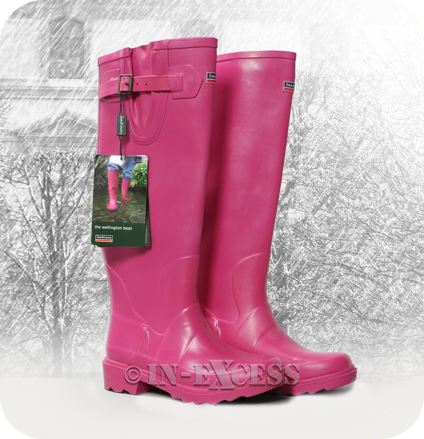 Town & Country Stylish Adjustable Deep Tread Wellington Walking Boots - Pink