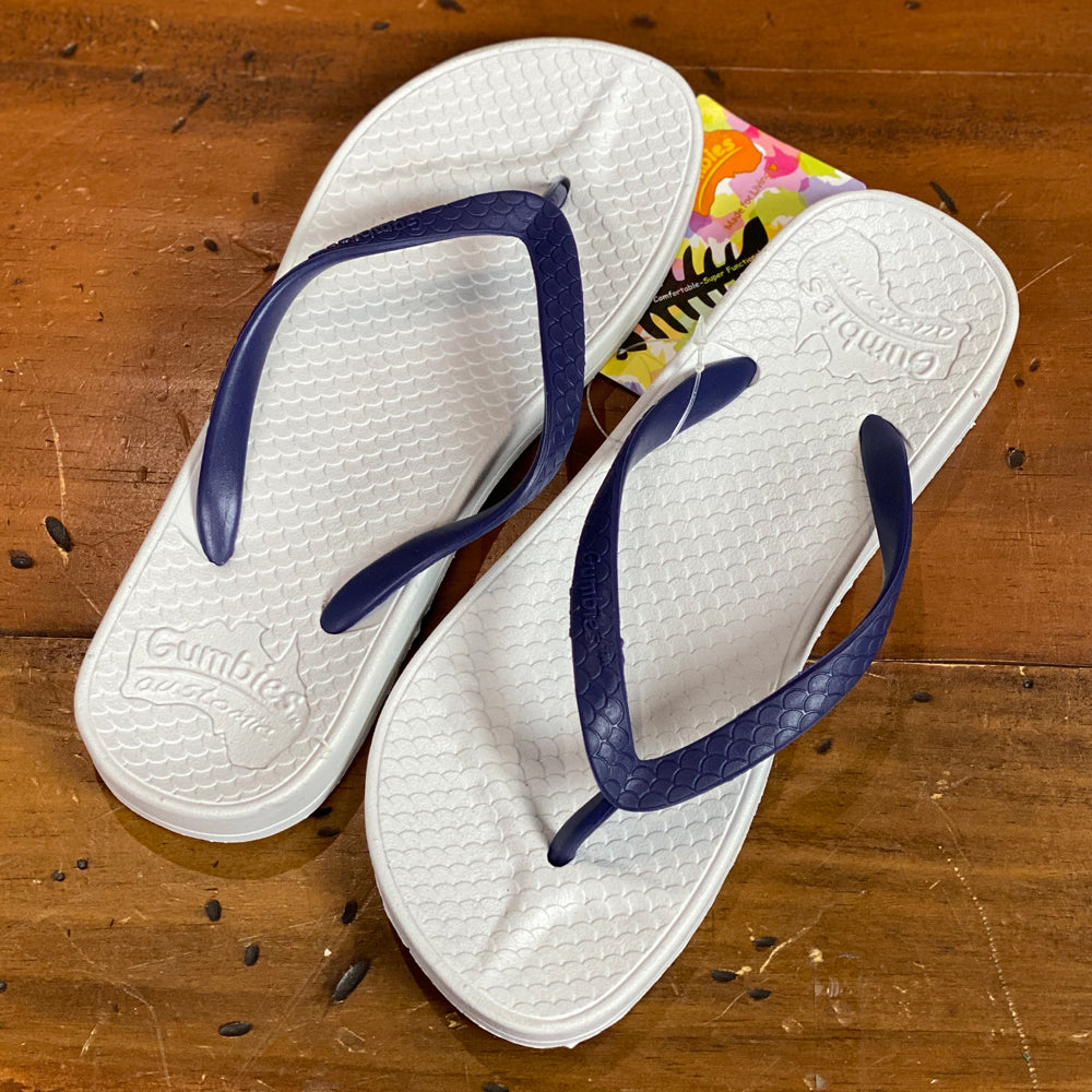 Gumbies Flip Flops -White & Blue UK Size 2/3