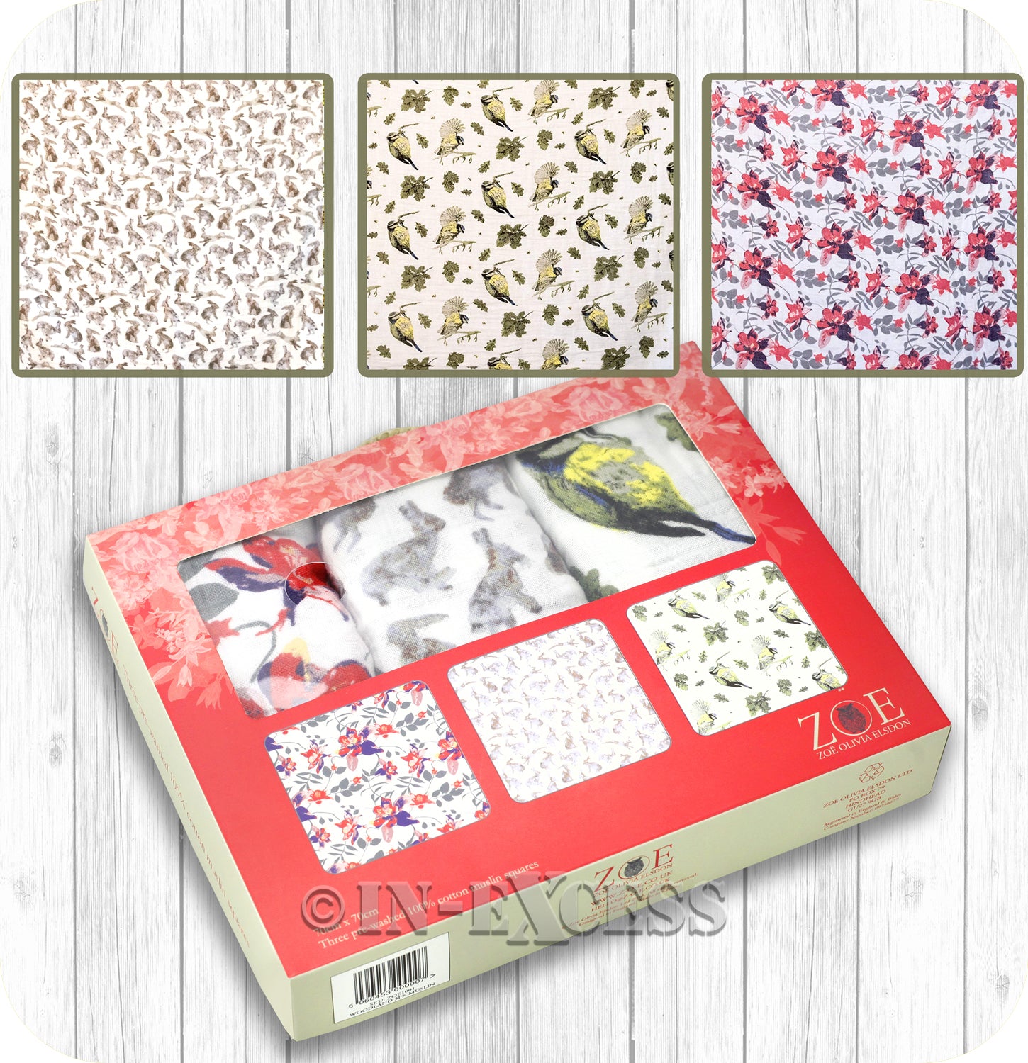 ZOE 100% Cotton Baby Muslin Square Gift Set - Woodland Themed