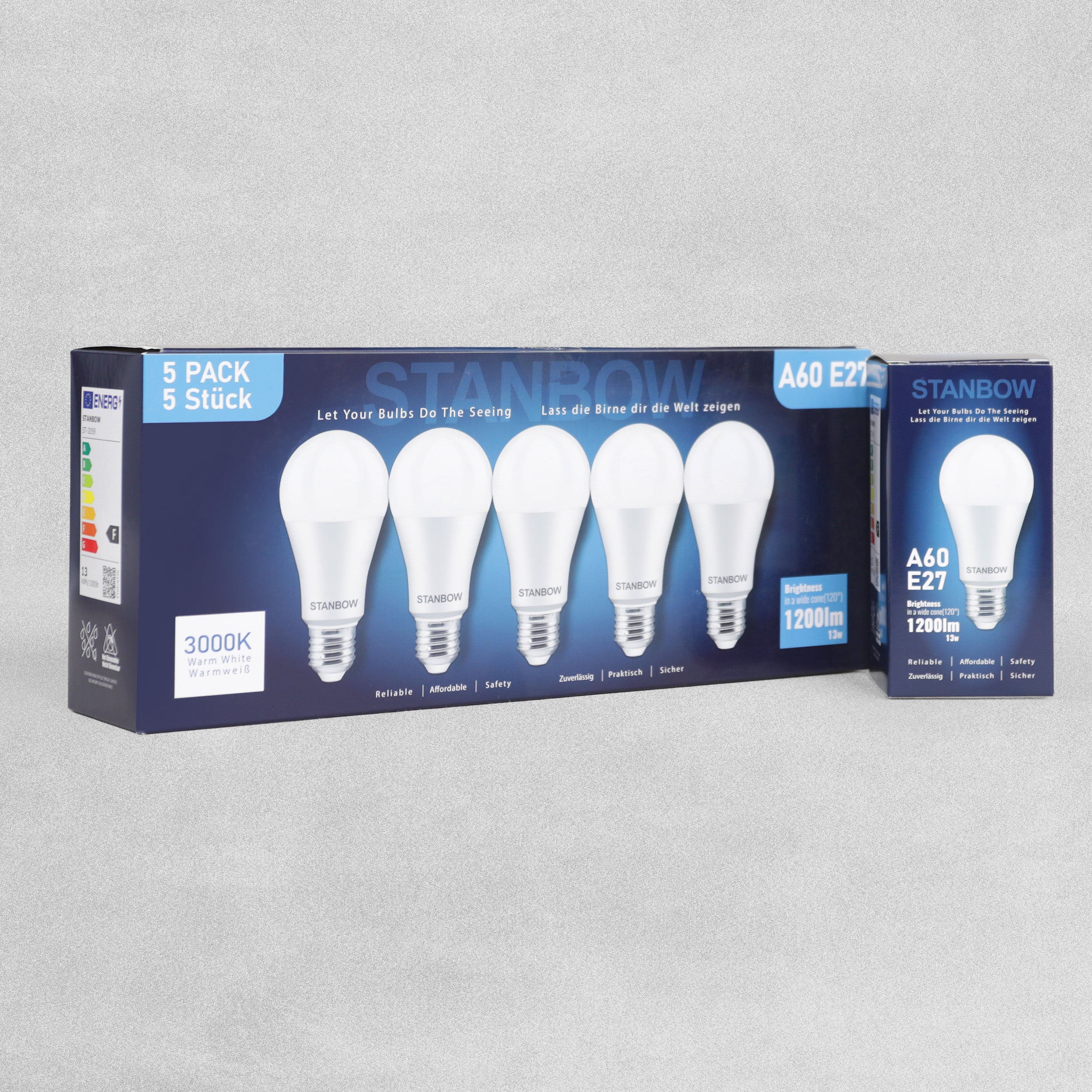 Stanbow Superbright E27 A60 3000K Warm White - Pack of 5 Screw in light bulbs
