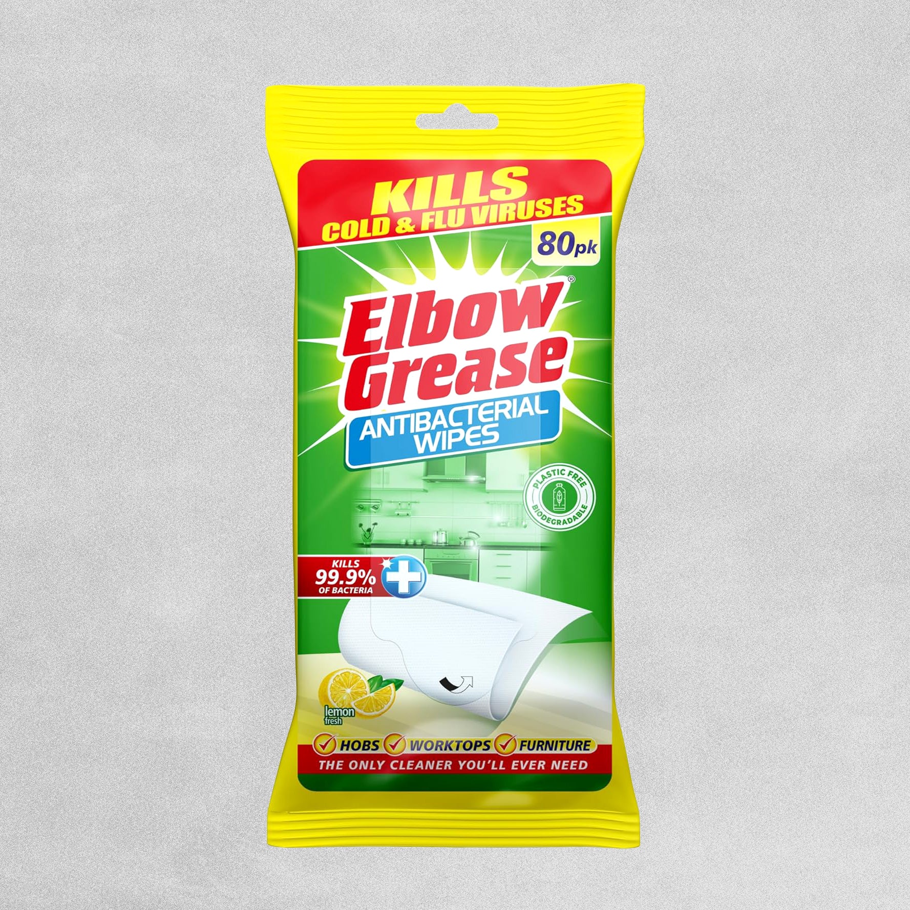 Elbow Grease Antibacterial Lemon Fresh Wipes - 80 Wipes