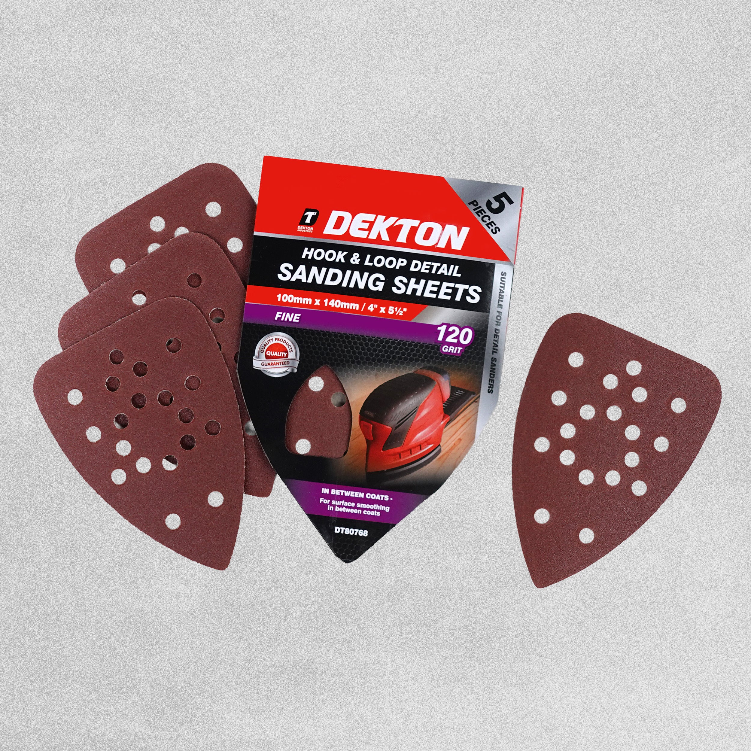 Dekton Hook & Loop Detail Sanding Pads 100mm x 140mm - Fine
