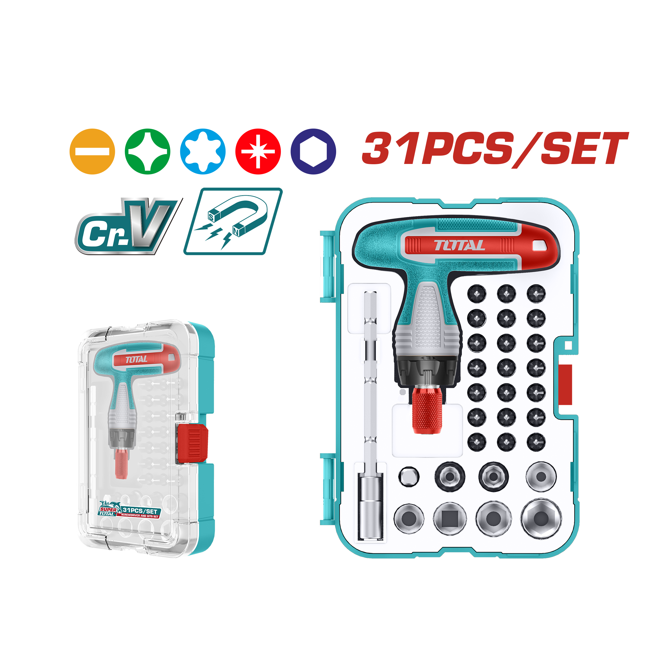 Total 31 Piece T-Handle Screwdriver Set - TACSD30316