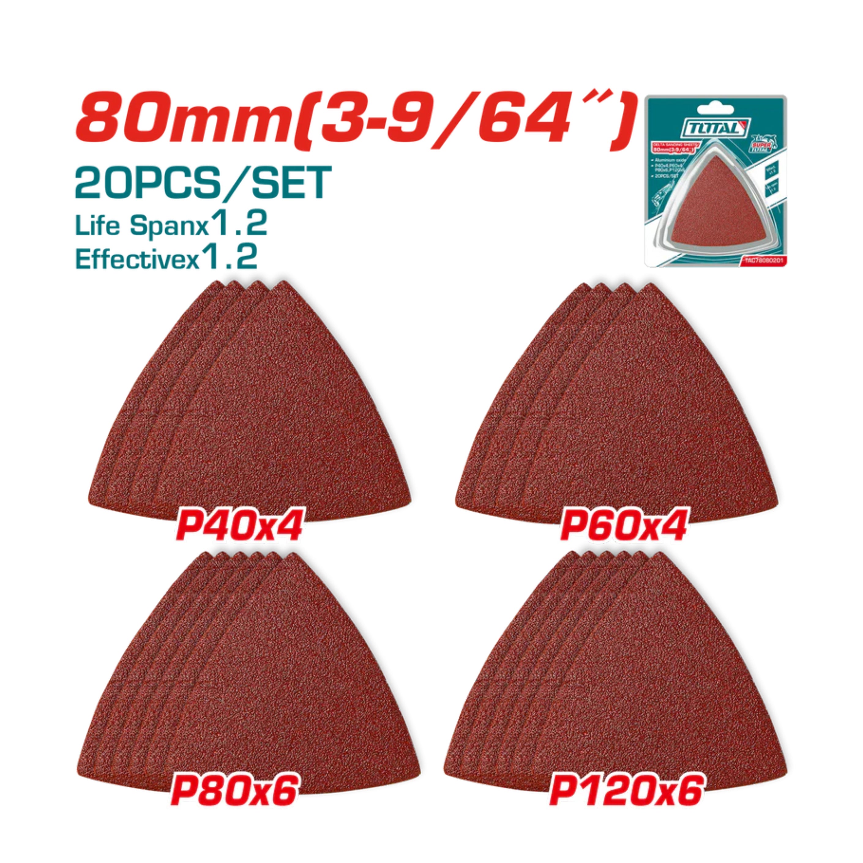 Total Delta Sanding Sheets 80mm 20pc Set - TAC78080201