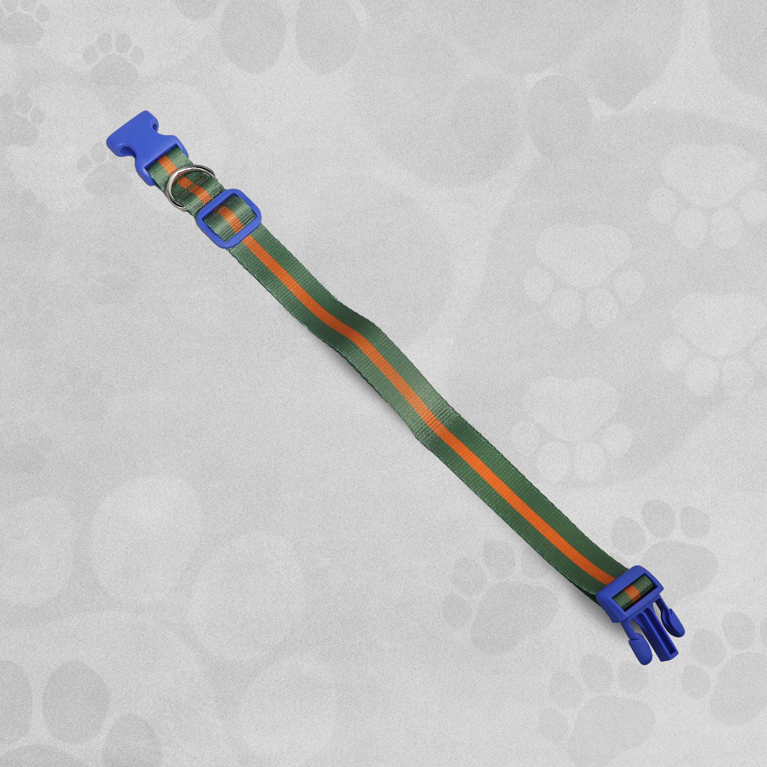 Dog Collar - Green/Orange Striped - Various Sizes Available