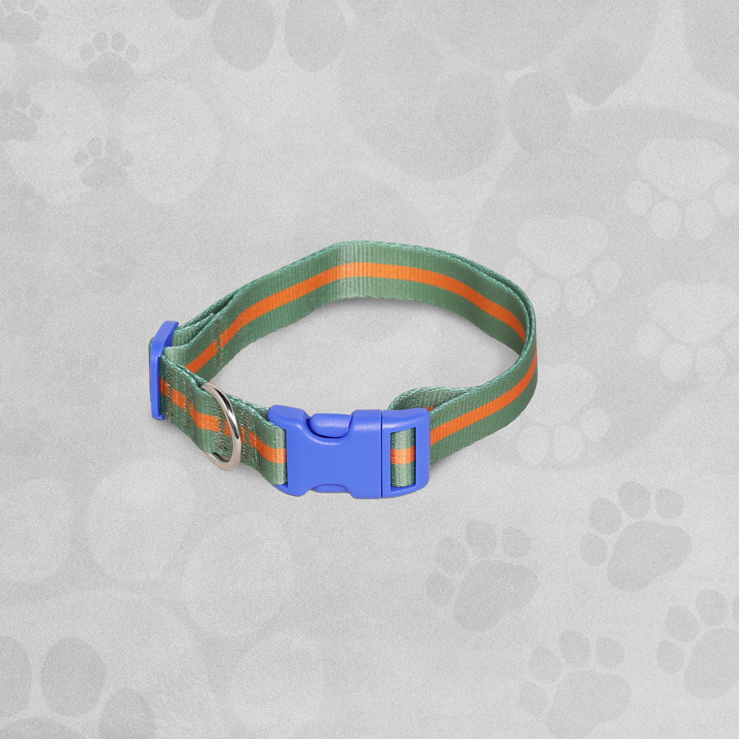 Dog Collar - Green/Orange Striped - Various Sizes Available