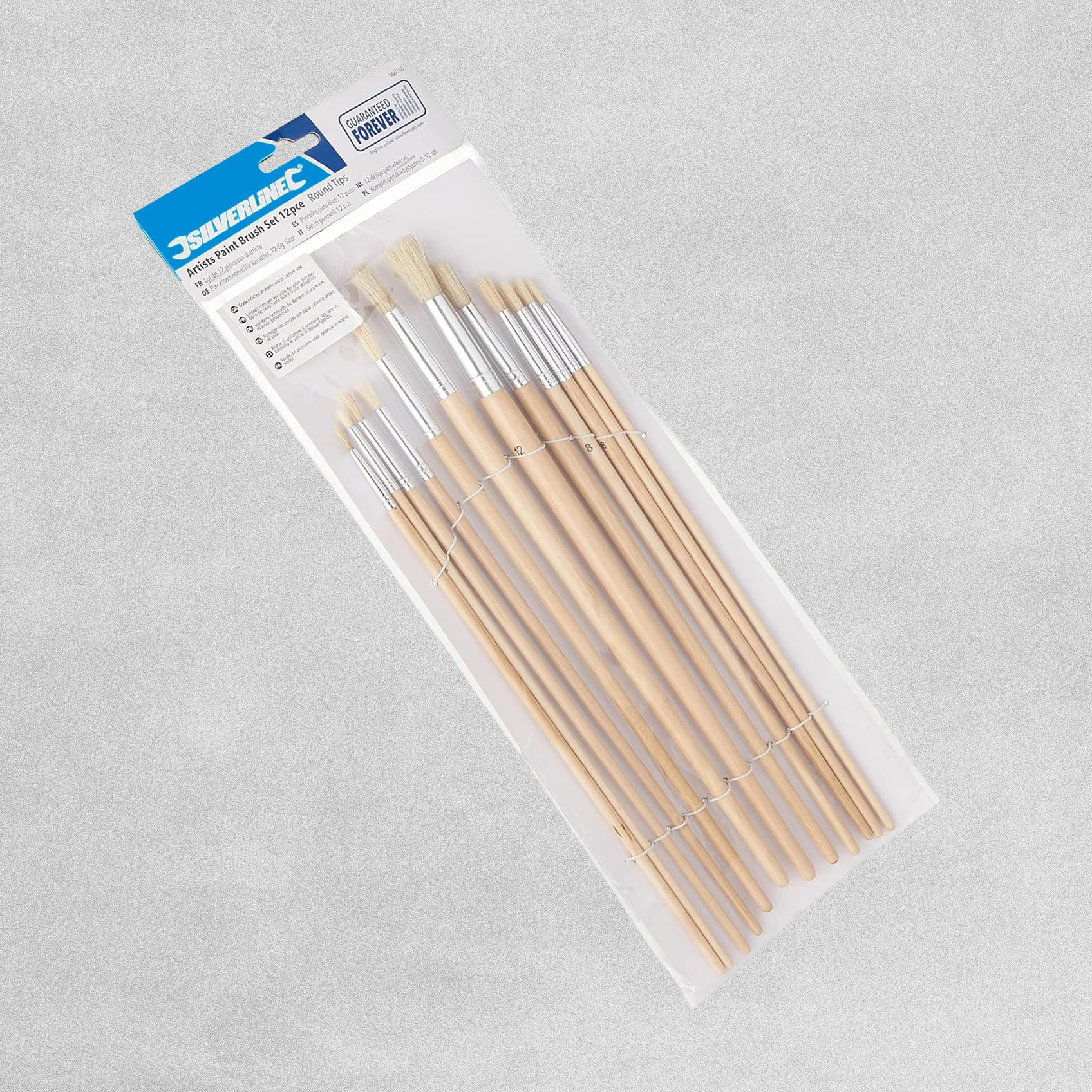 Silverline Artist Paint Brush Set 12pc Round  & Pointed Tips