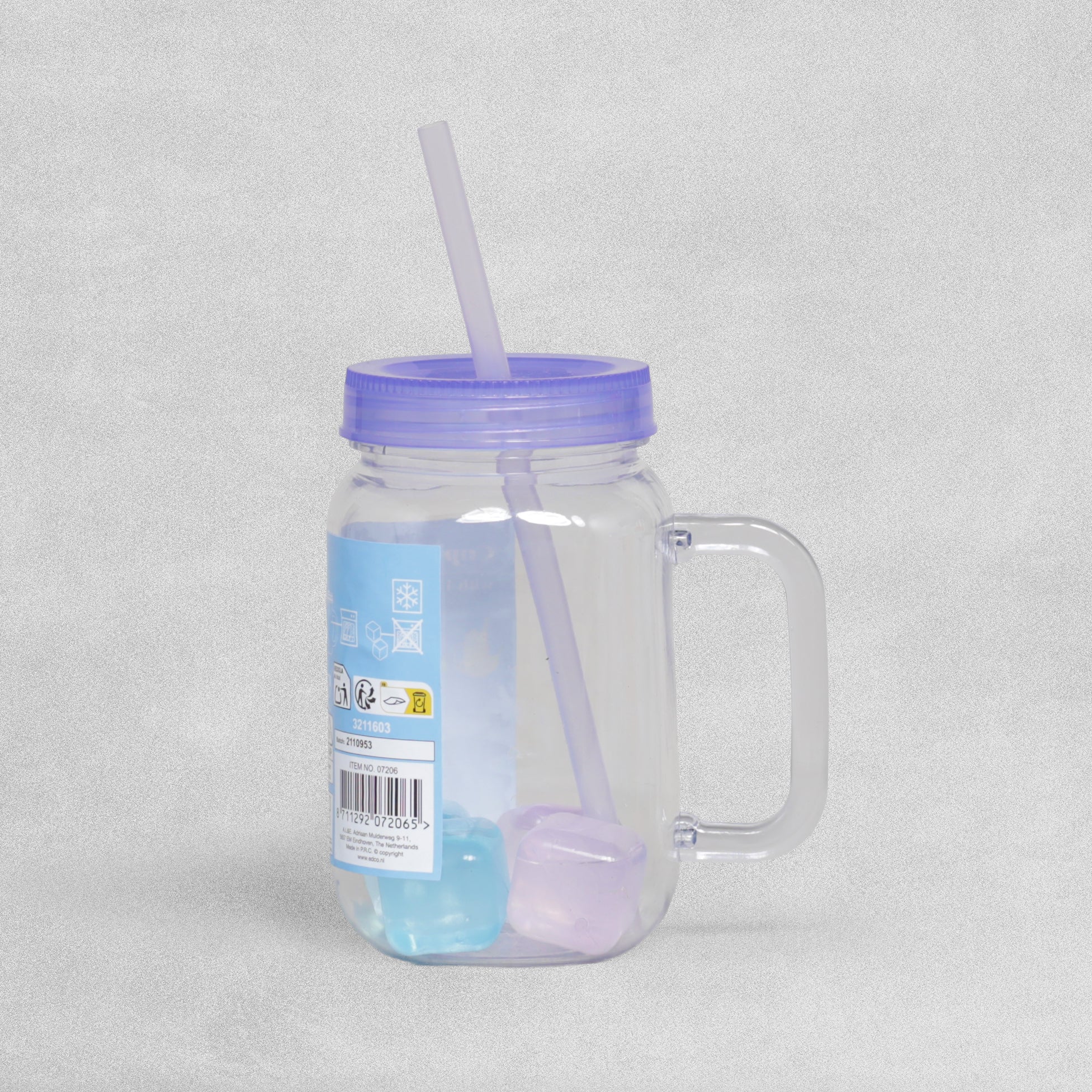 Plastic Cup With Drinking Straw And Ice Cubes- 550ml  **Assorted Colours**