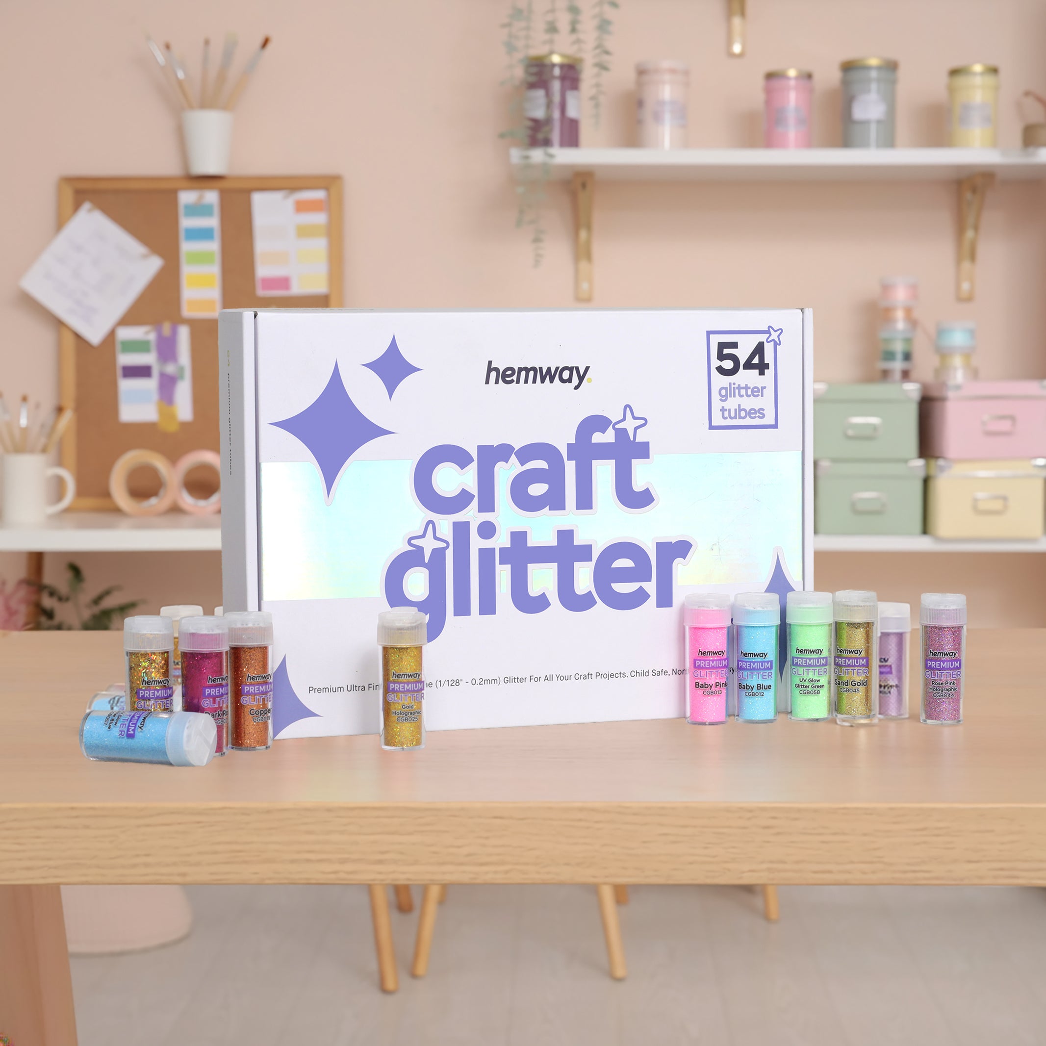 Hemway Set of 54 Glitter Tubes - Premium ULTRA FINE Multipurpose Craft Glitter