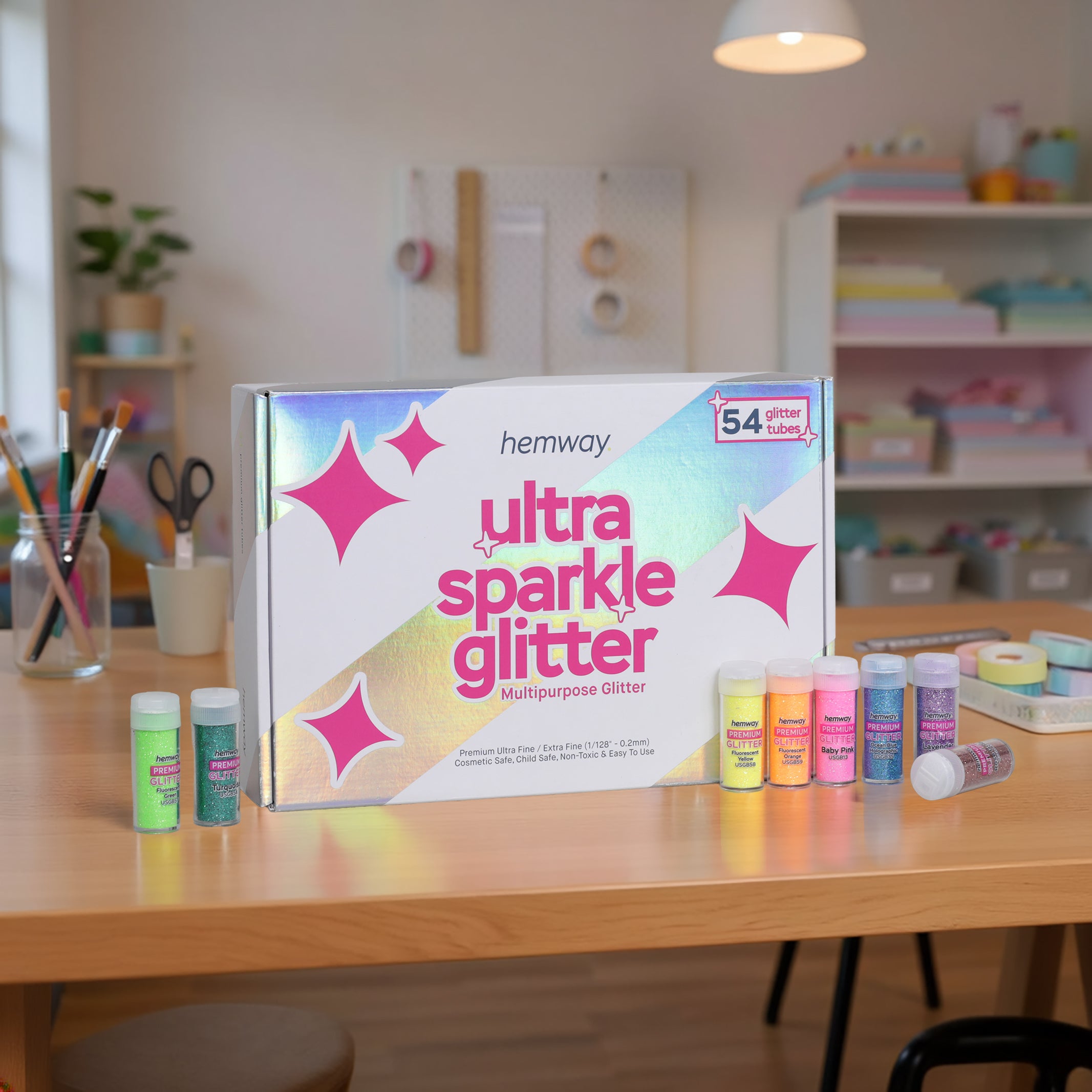 Hemway Set of 54 ULTRA SPARKLE Glitter Tubes - Premium ULTRA FINE Multipurpose Glitter